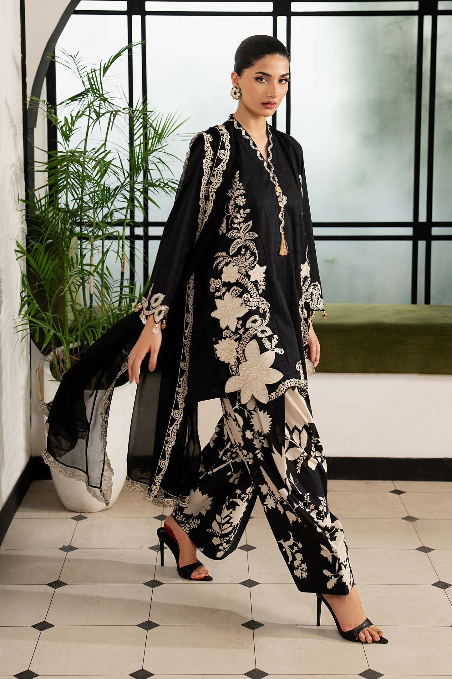 DW-MN26-10 | 3 Piece Embroidered Dobby Lawn Suit | MARIA.B