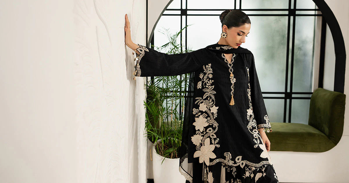 DW-MN26-10 | 3 Piece Embroidered Dobby Lawn Suit | MARIA.B