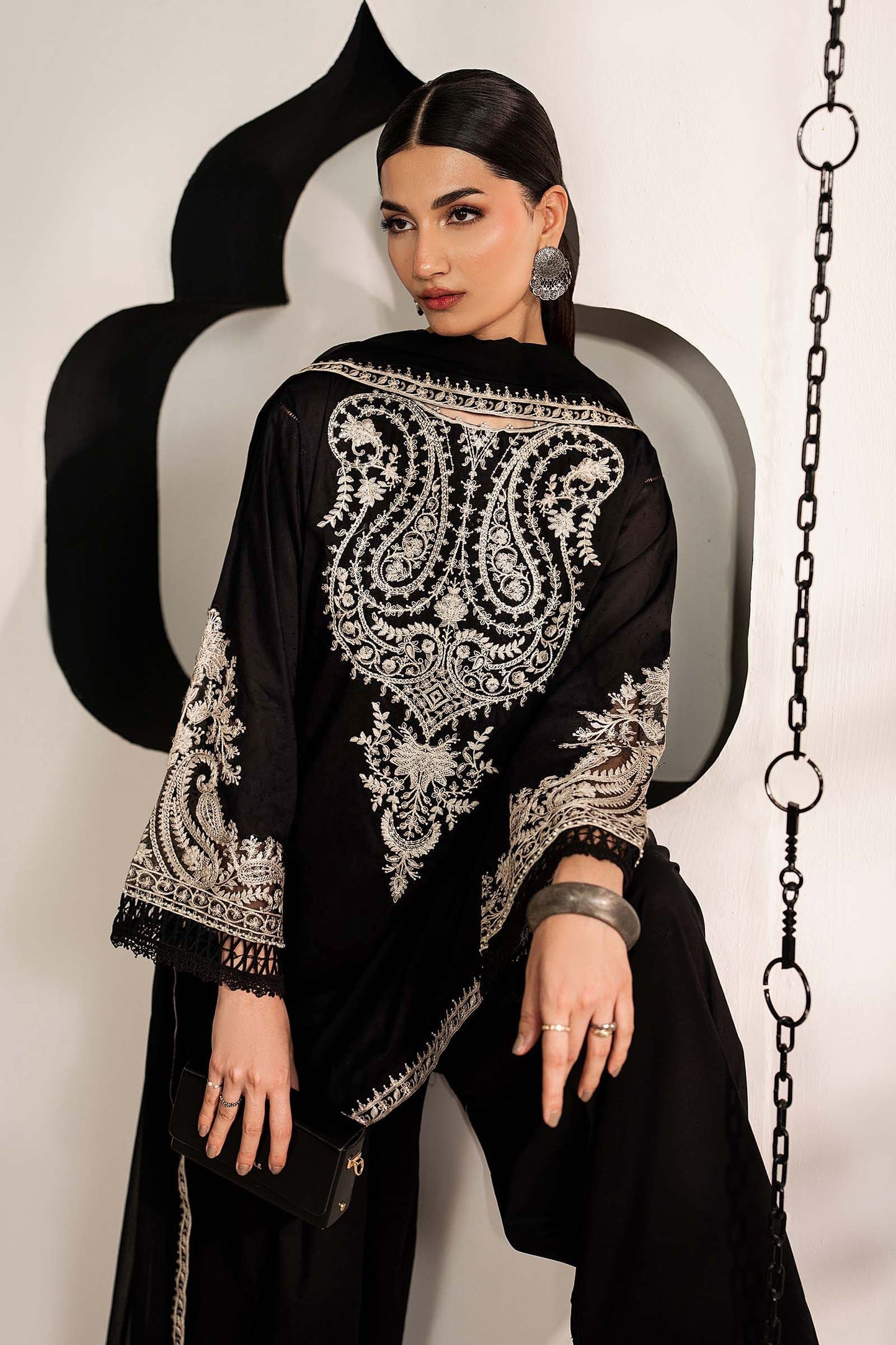 DW-MN25-12R1 | 3 Piece Embroidered Dobby Lawn Suit | MARIA.B