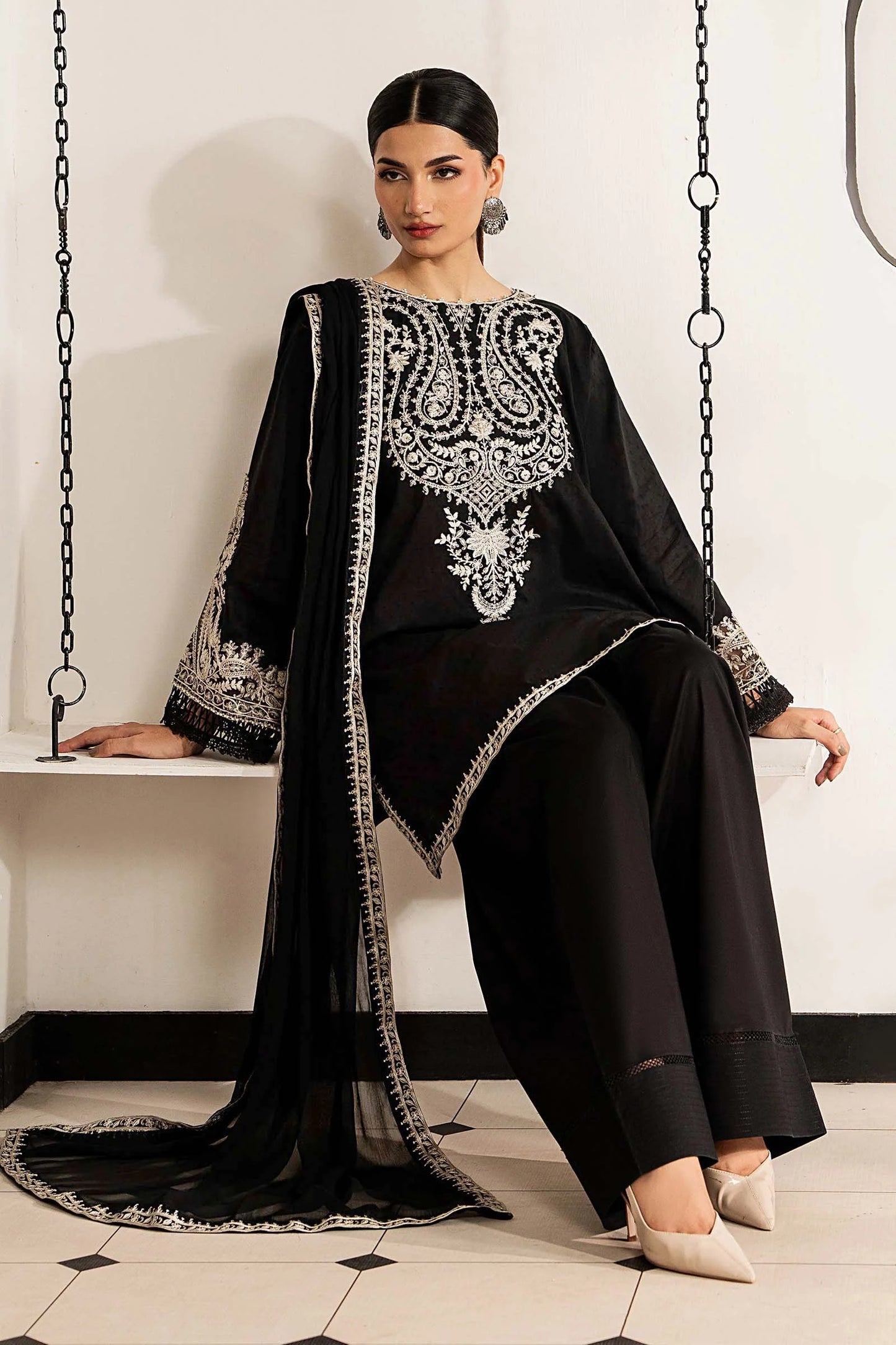 DW-MN25-12R1 | 3 Piece Embroidered Dobby Lawn Suit | MARIA.B