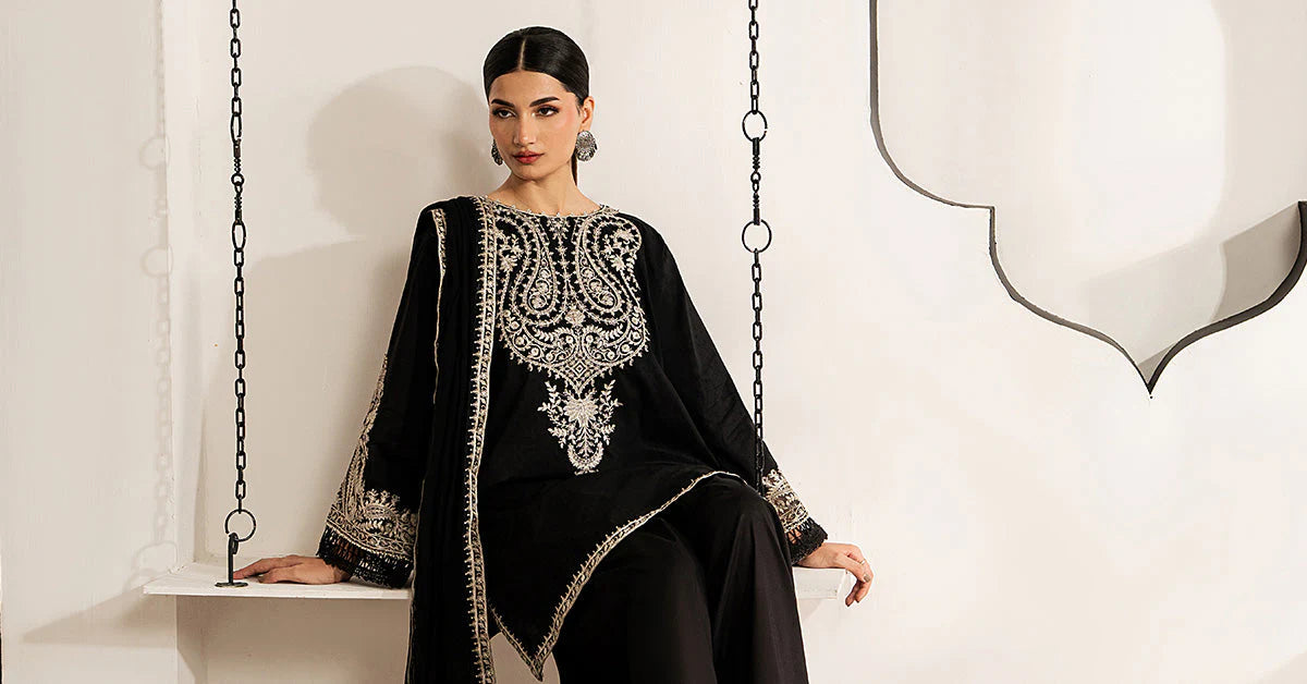 DW-MN25-12R1 | 3 Piece Embroidered Dobby Lawn Suit | MARIA.B
