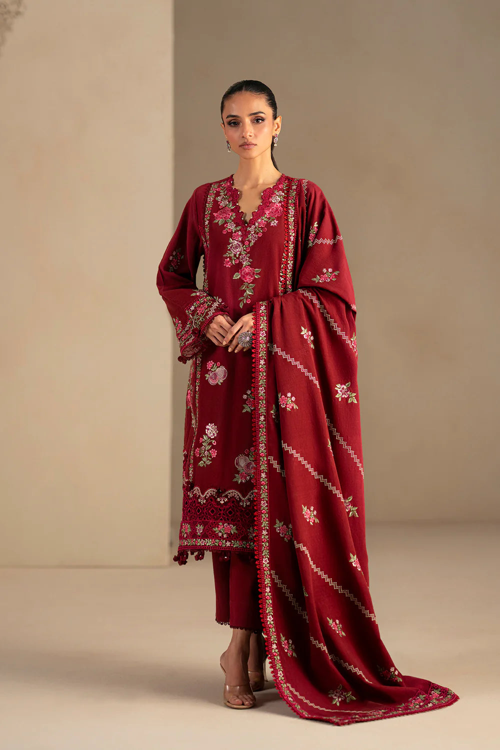 DEEP BURGUNDY | E0788/203/414 | Unstitched Winter '25 | Ethnc