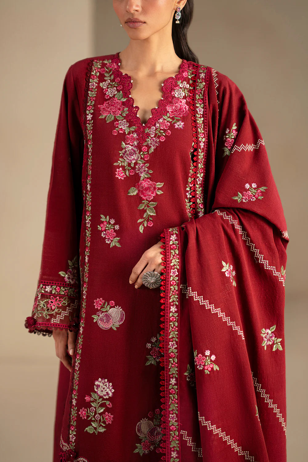 DEEP BURGUNDY | E0788/203/414 | Unstitched Winter '25 | Ethnc