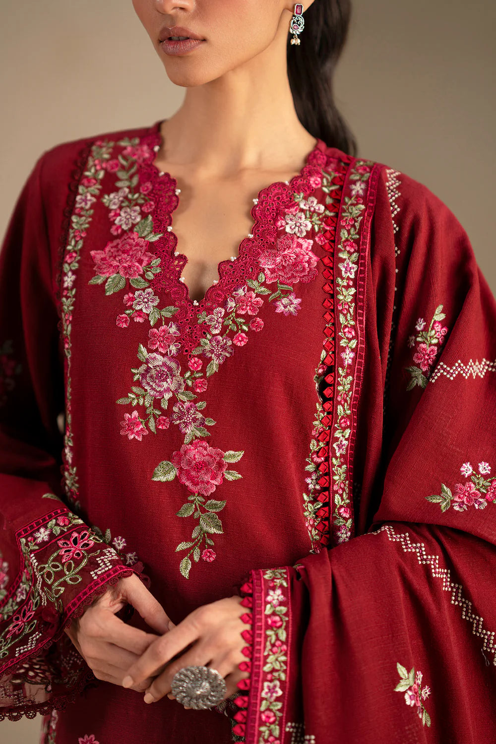 DEEP BURGUNDY | E0788/203/414 | Unstitched Winter '25 | Ethnc