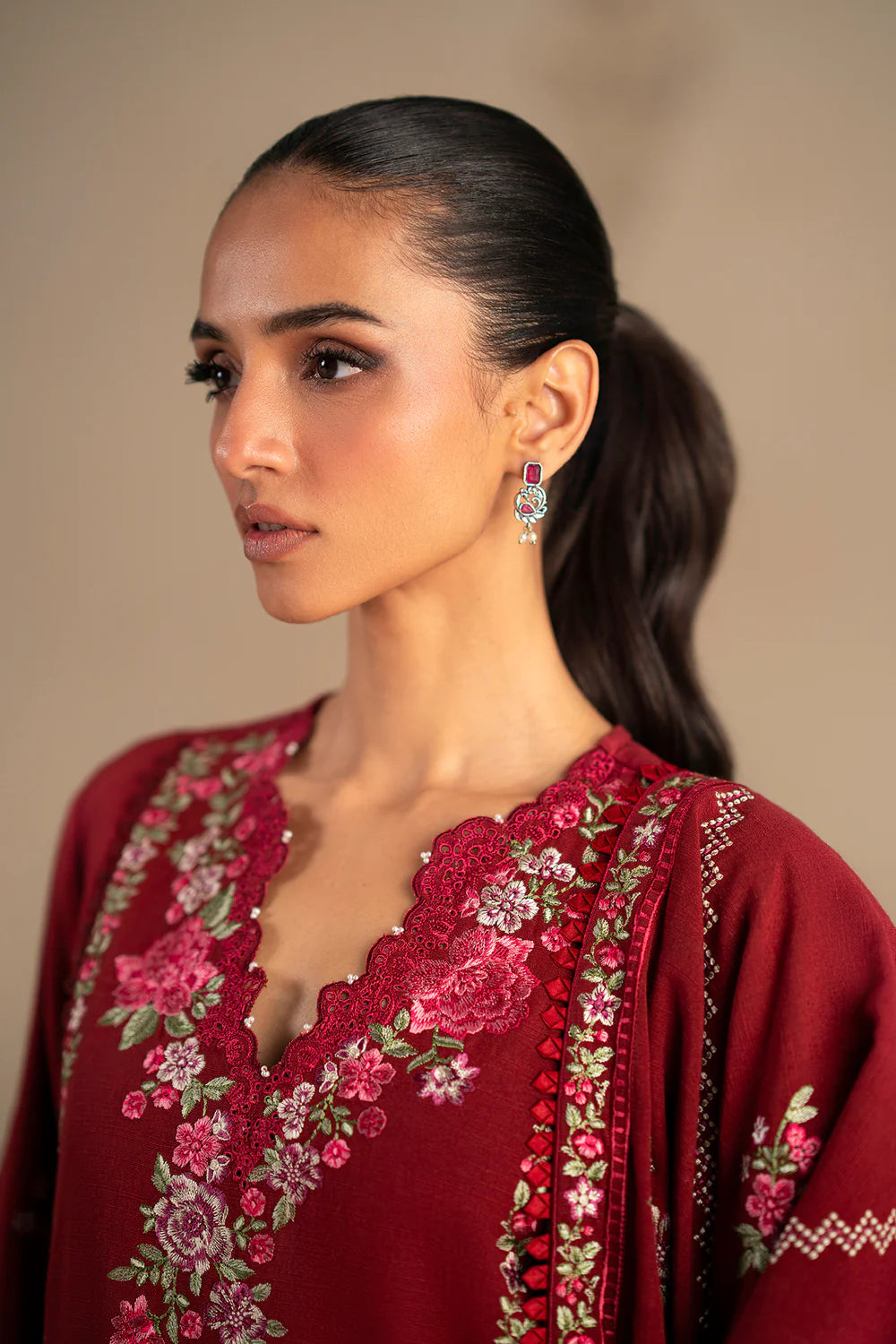 DEEP BURGUNDY | E0788/203/414 | Unstitched Winter '25 | Ethnc