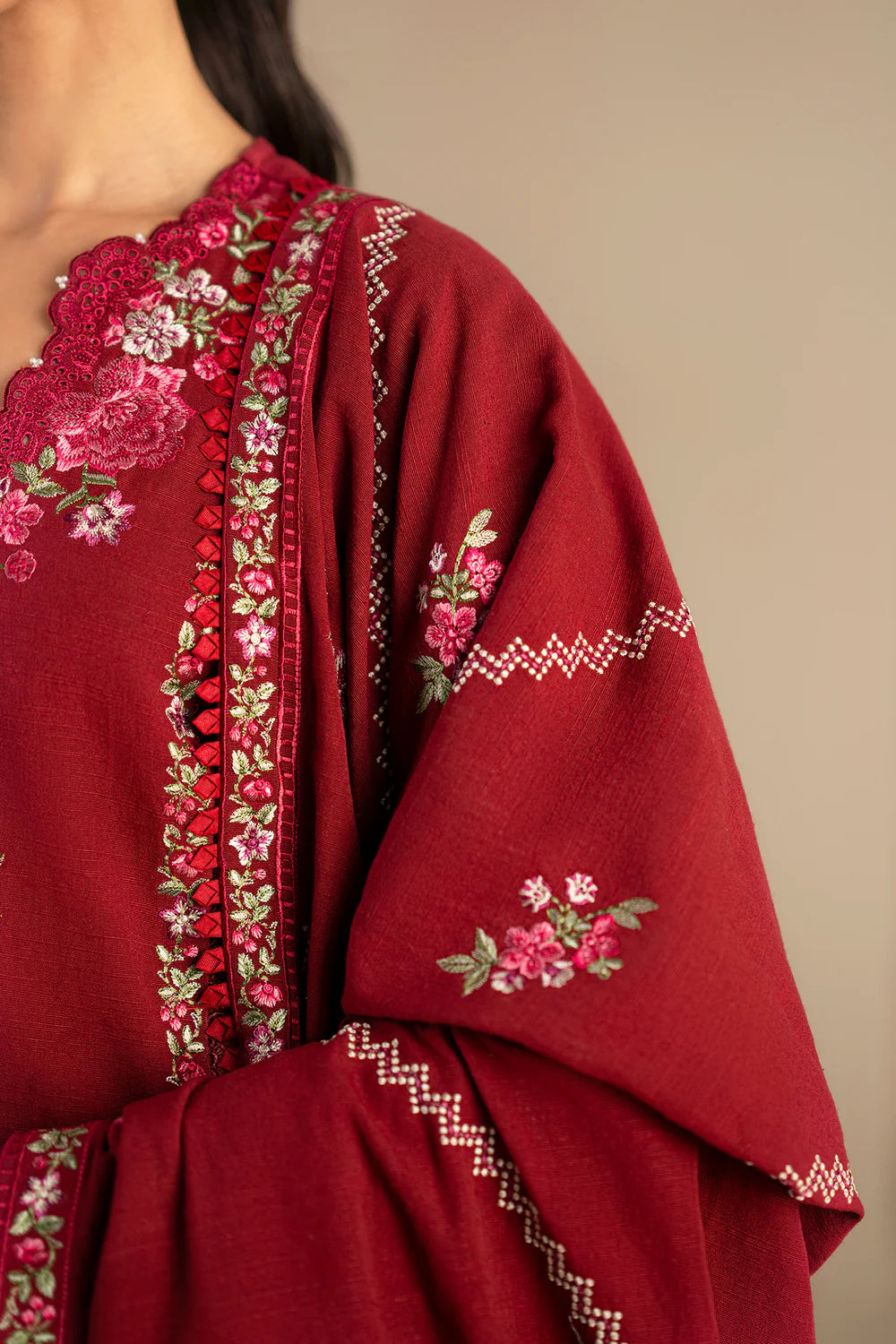 DEEP BURGUNDY | E0788/203/414 | Unstitched Winter '25 | Ethnc