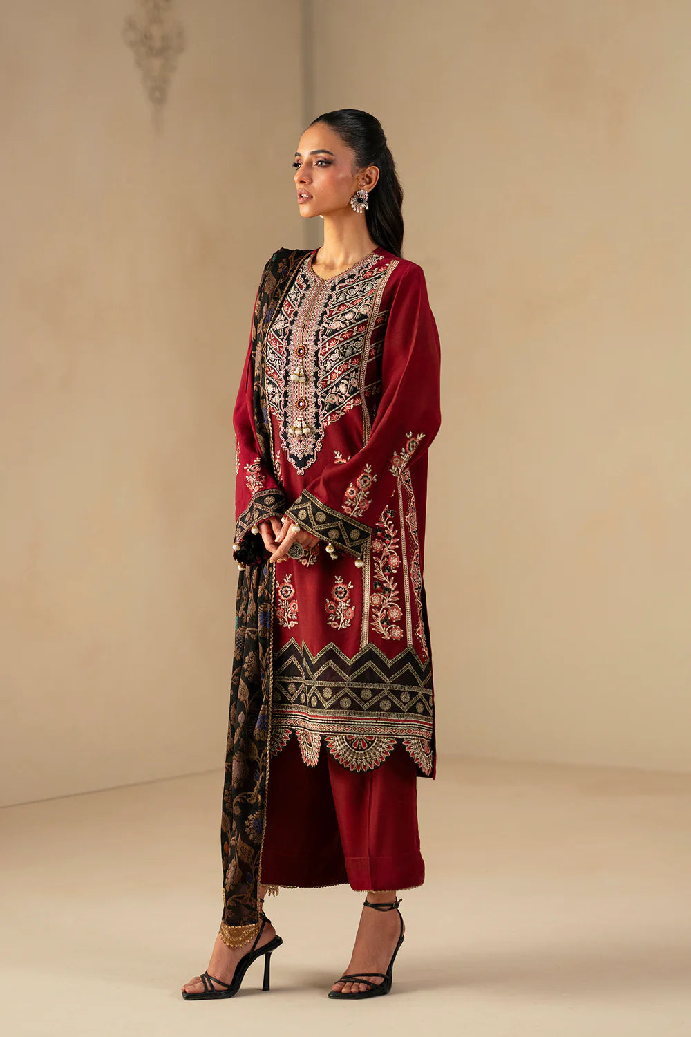 BRICK RED | E0793/203/305 | Unstitched Winter '25 | Ethnc