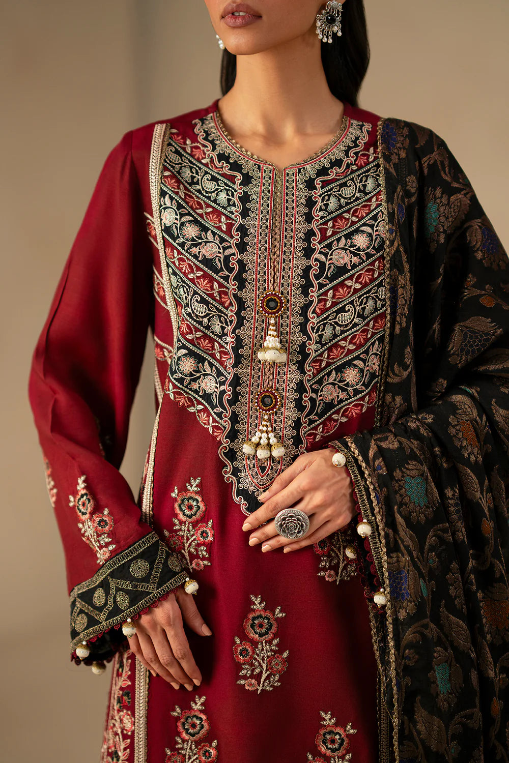 BRICK RED | E0793/203/305 | Unstitched Winter '25 | Ethnc