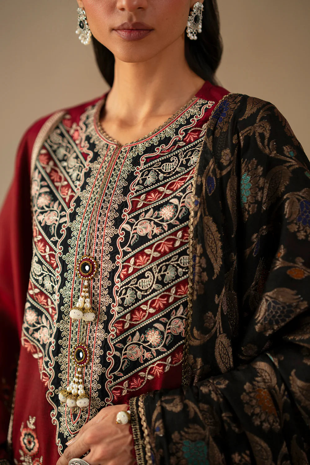 BRICK RED | E0793/203/305 | Unstitched Winter '25 | Ethnc