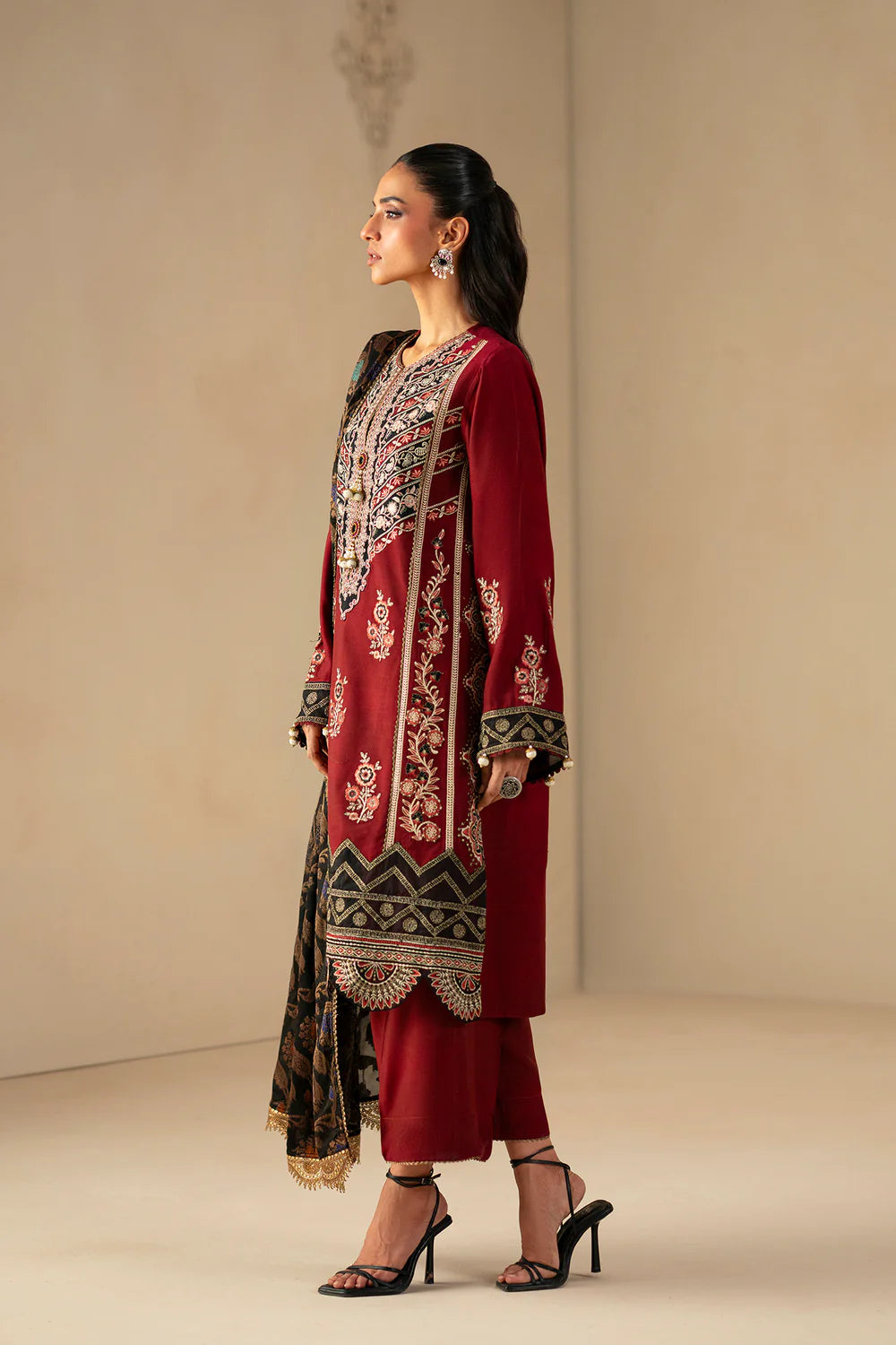 BRICK RED | E0793/203/305 | Unstitched Winter '25 | Ethnc