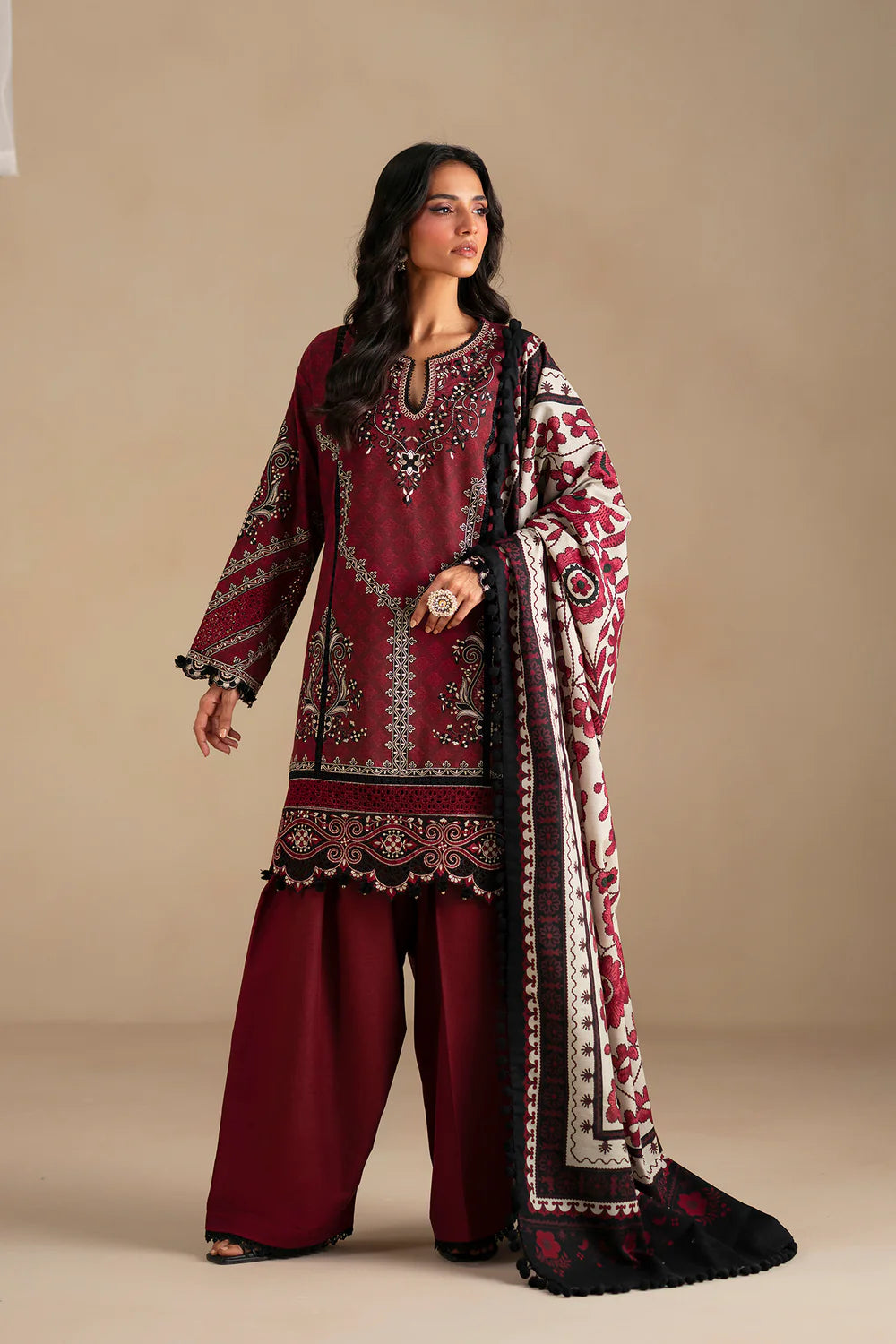 BRICK RED | E0798/203/305 | Unstitched Winter '25 | Ethnc