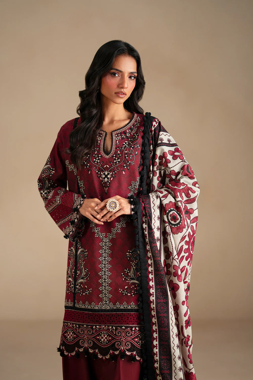 BRICK RED | E0798/203/305 | Unstitched Winter '25 | Ethnc