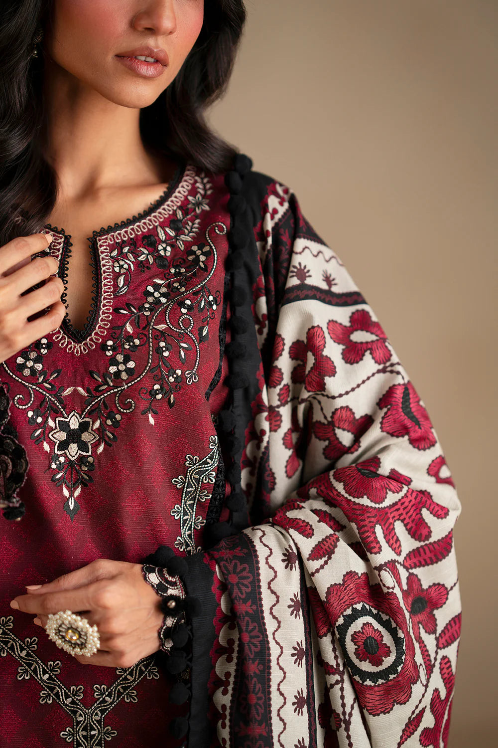 BRICK RED | E0798/203/305 | Unstitched Winter '25 | Ethnc