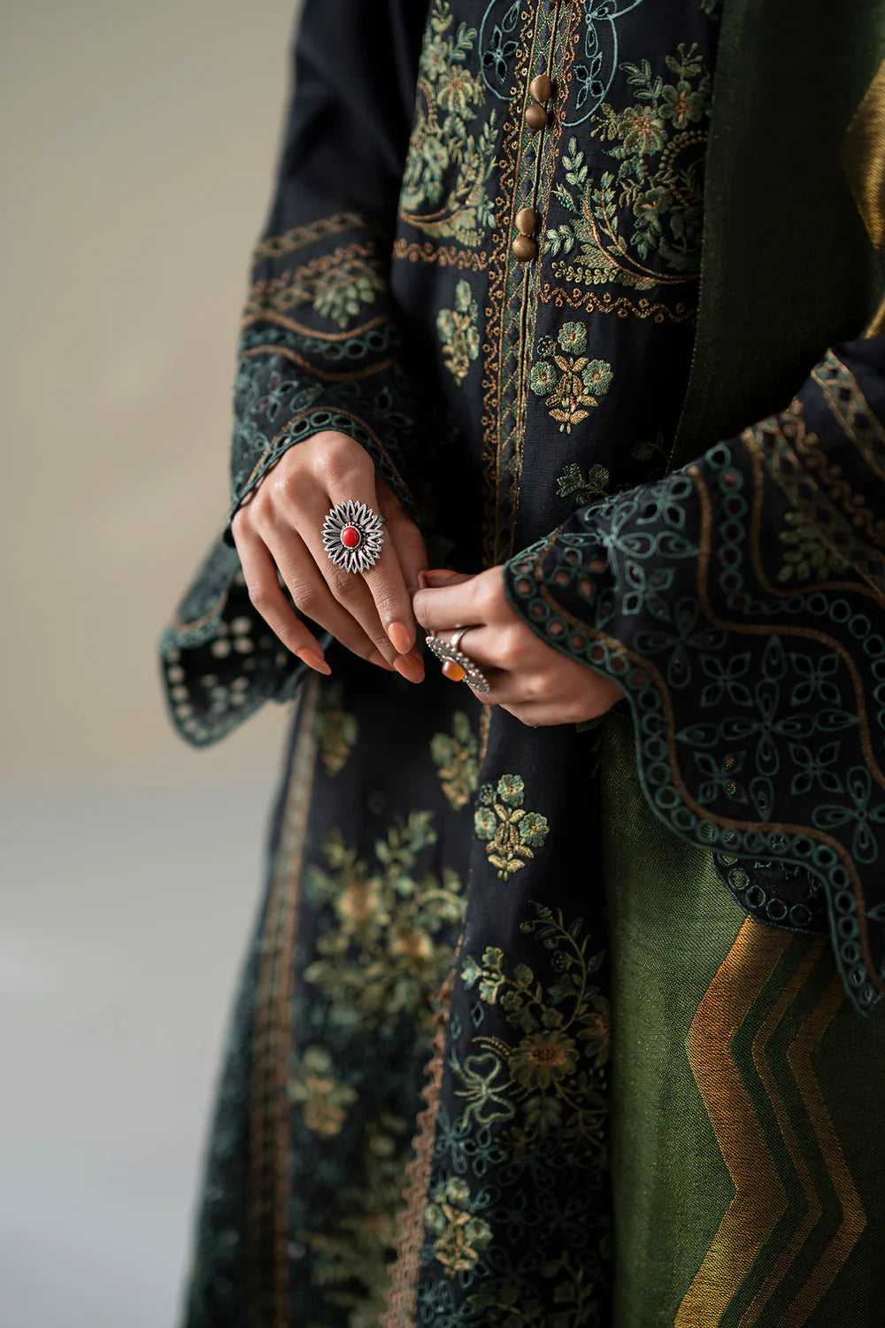 JET BLACK | E0801/203/902 | Unstitched Rozana A/W '25 Drop 2 | Ethnc