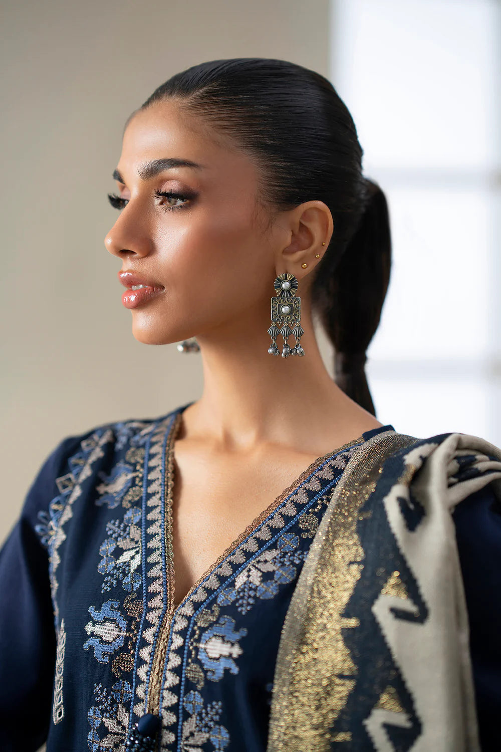 NAVY BLUE | E0802/203/619 | Unstitched Rozana A/W '25 Drop 2 | Ethnc