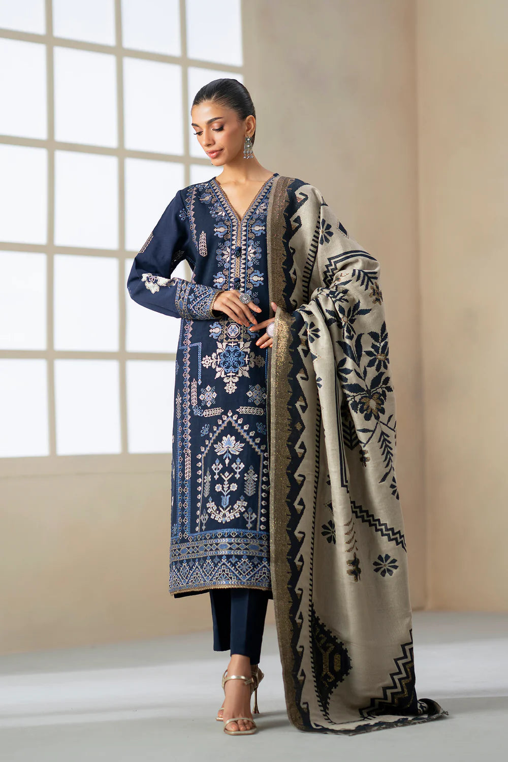 NAVY BLUE | E0802/203/619 | Unstitched Rozana A/W '25 Drop 2 | Ethnc