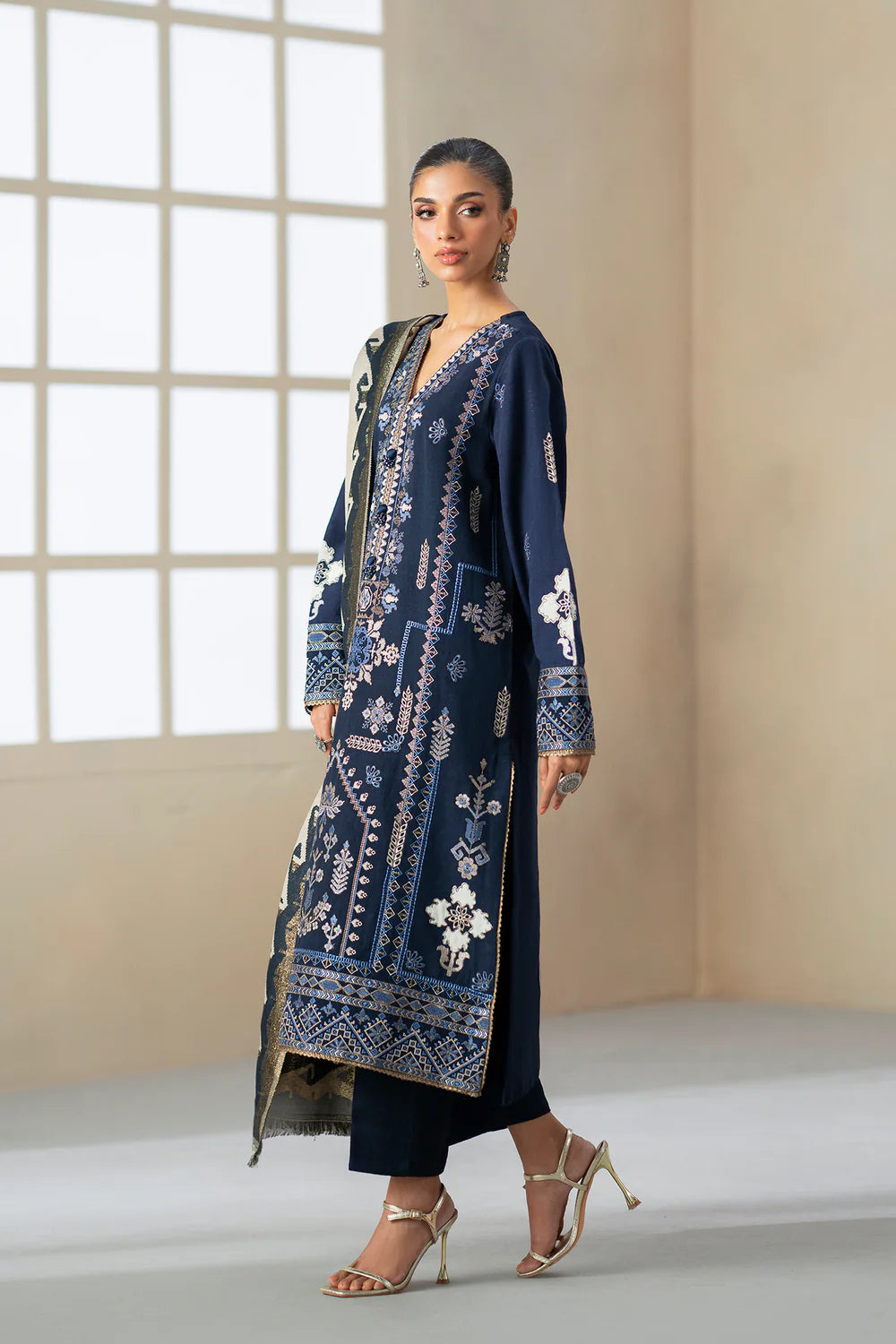 NAVY BLUE | E0802/203/619 | Unstitched Rozana A/W '25 Drop 2 | Ethnc