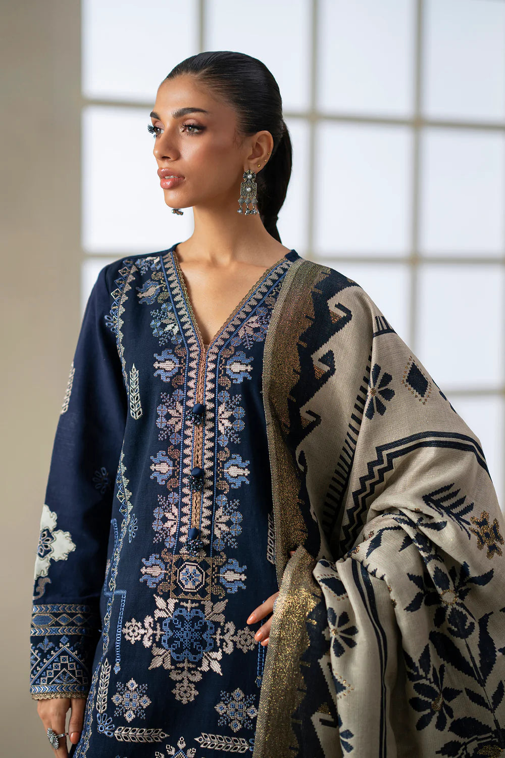 NAVY BLUE | E0802/203/619 | Unstitched Rozana A/W '25 Drop 2 | Ethnc