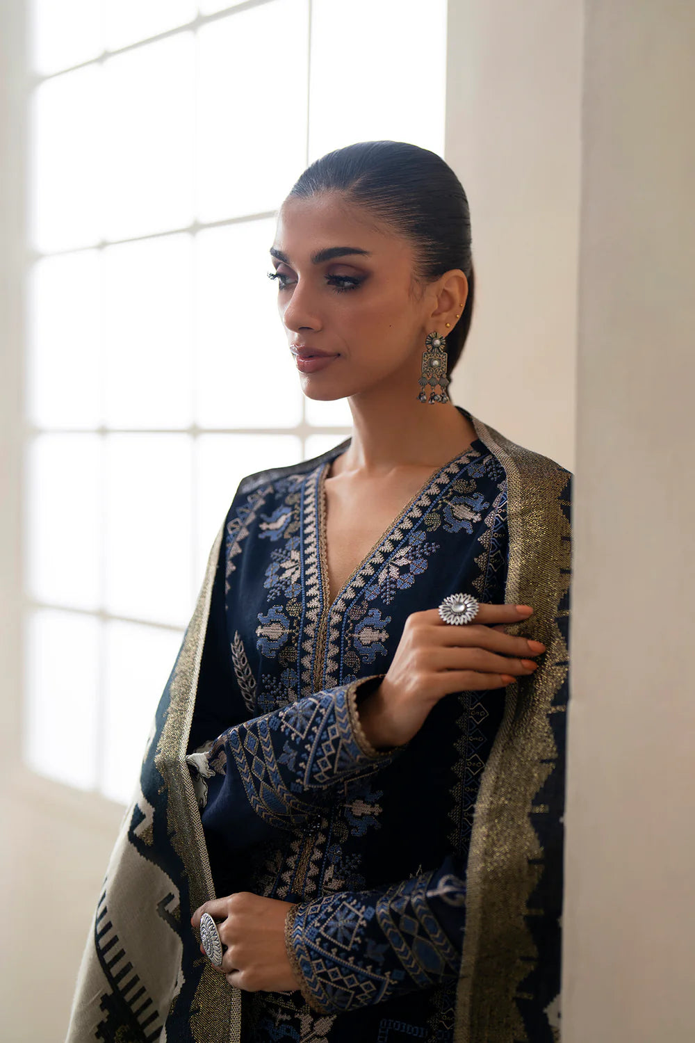 NAVY BLUE | E0802/203/619 | Unstitched Rozana A/W '25 Drop 2 | Ethnc