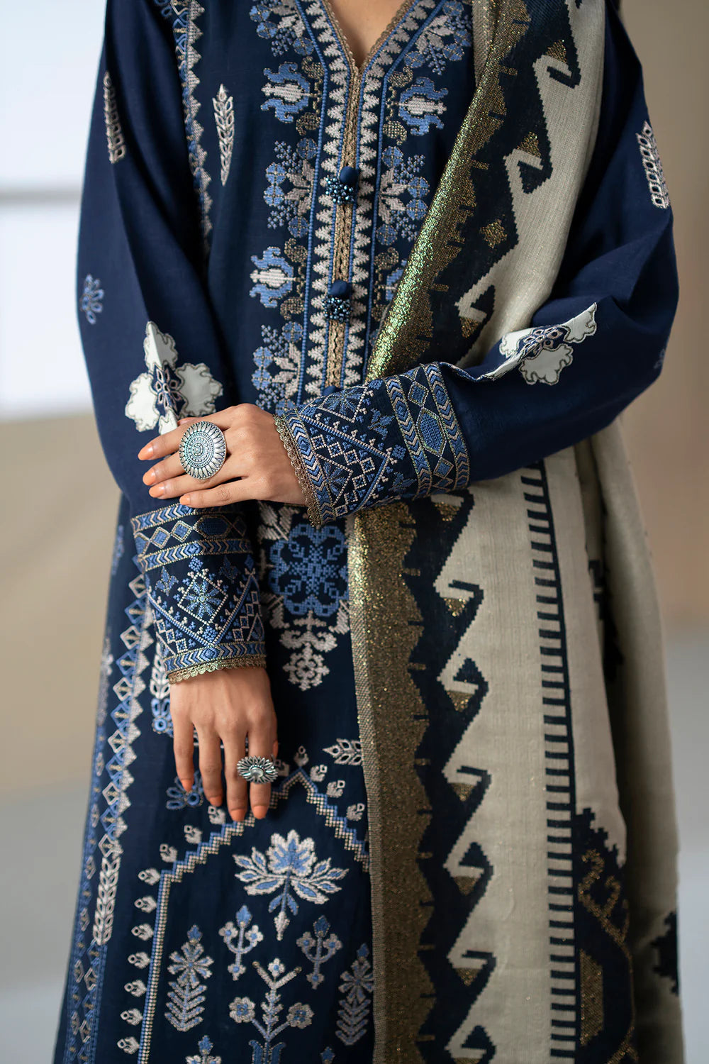 NAVY BLUE | E0802/203/619 | Unstitched Rozana A/W '25 Drop 2 | Ethnc