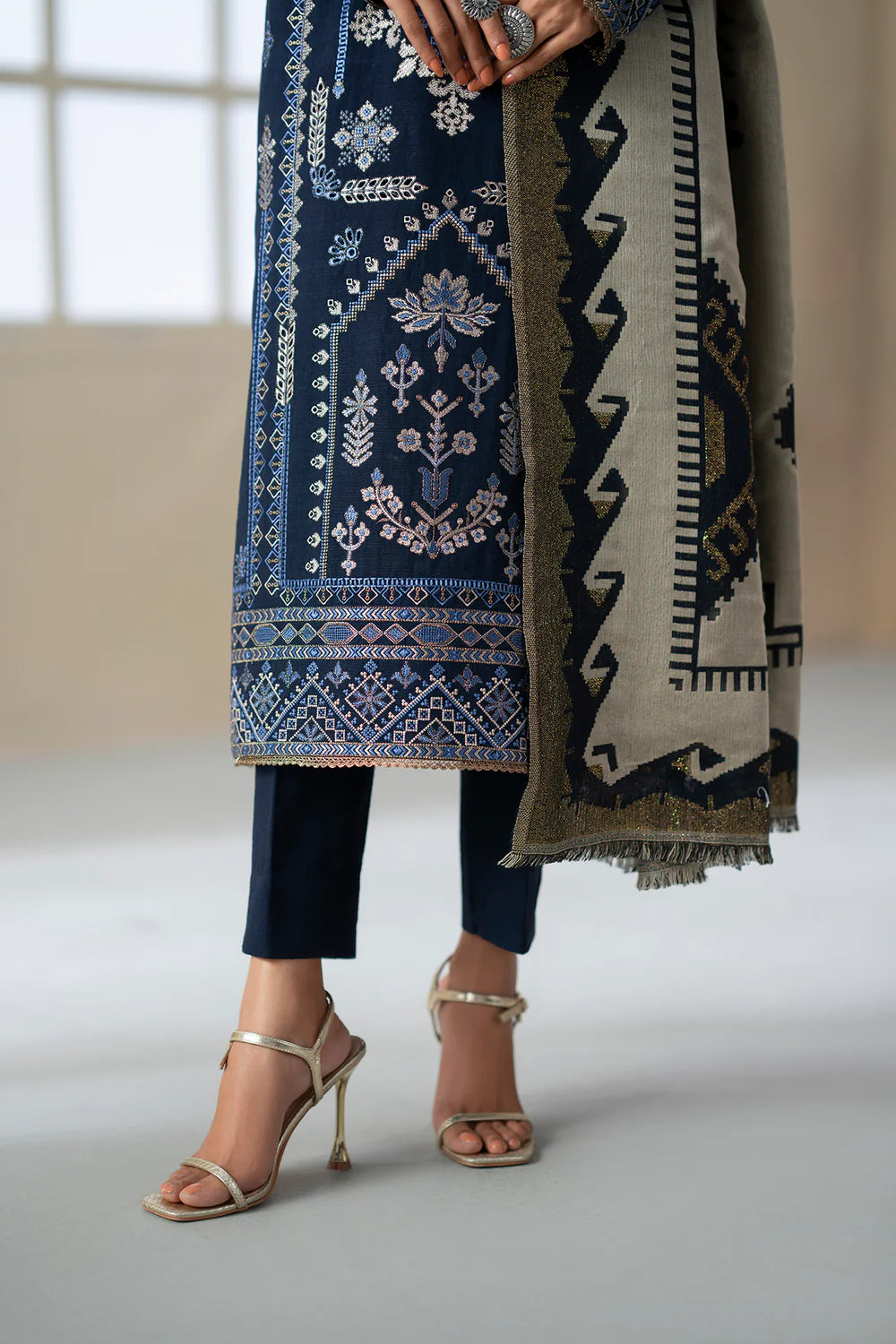 NAVY BLUE | E0802/203/619 | Unstitched Rozana A/W '25 Drop 2 | Ethnc