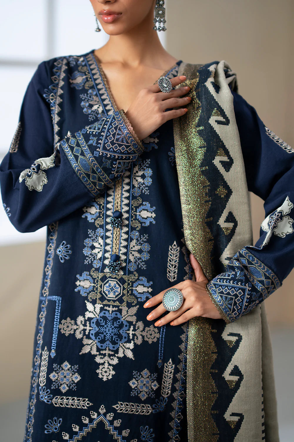 NAVY BLUE | E0802/203/619 | Unstitched Rozana A/W '25 Drop 2 | Ethnc