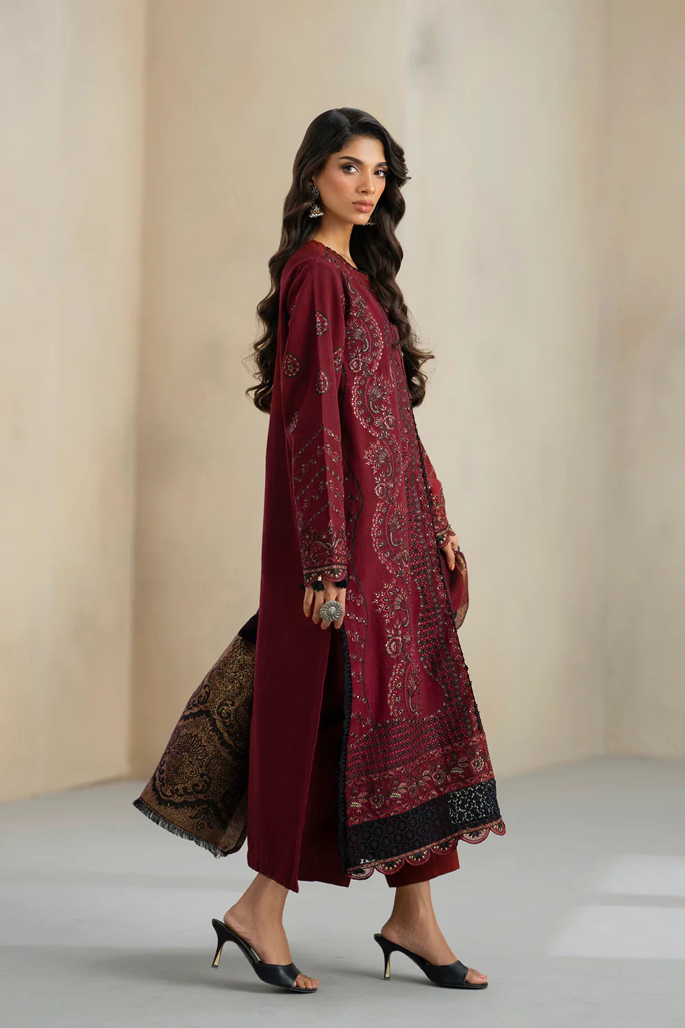 DEEP MAROON | E0804/203/302 | Unstitched Rozana A/W '25 Drop 2 | Ethnc