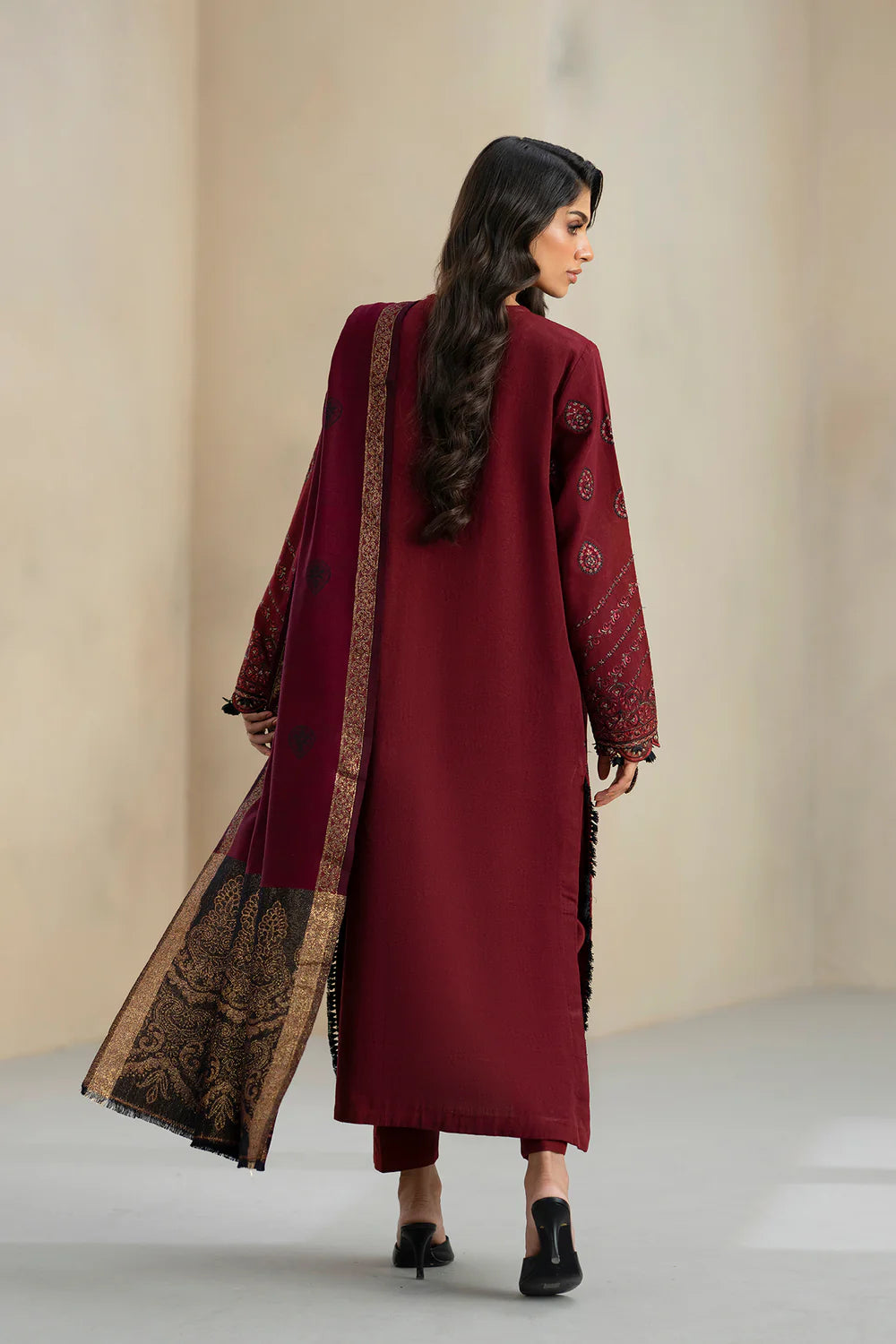 DEEP MAROON | E0804/203/302 | Unstitched Rozana A/W '25 Drop 2 | Ethnc