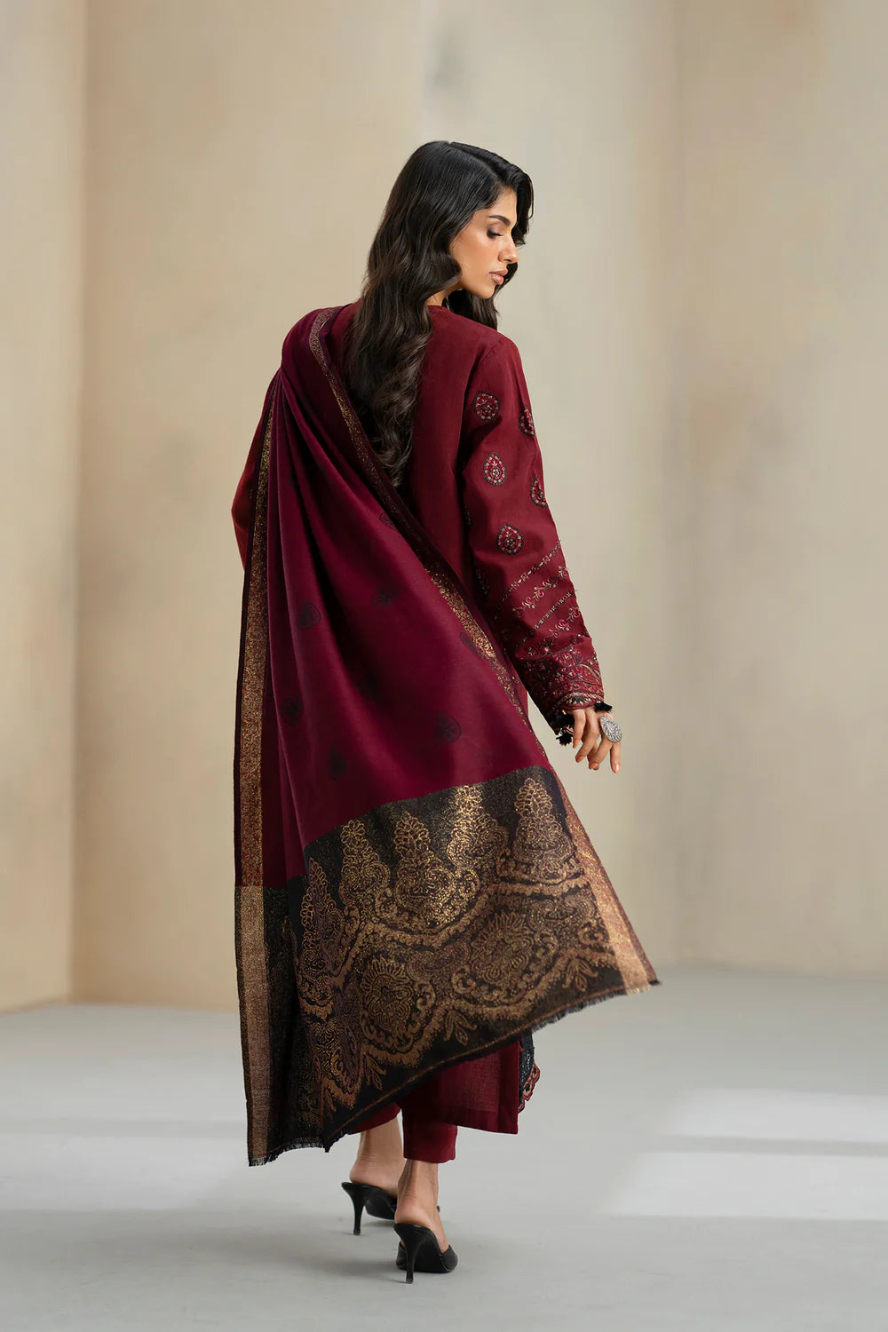 DEEP MAROON | E0804/203/302 | Unstitched Rozana A/W '25 Drop 2 | Ethnc