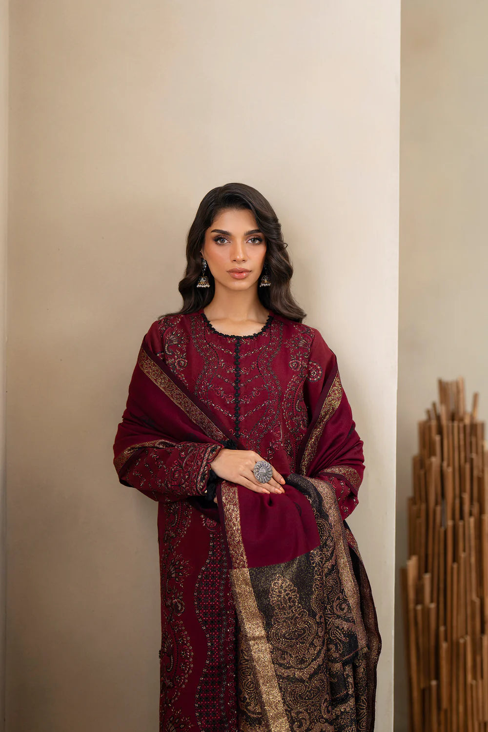 DEEP MAROON | E0804/203/302 | Unstitched Rozana A/W '25 Drop 2 | Ethnc