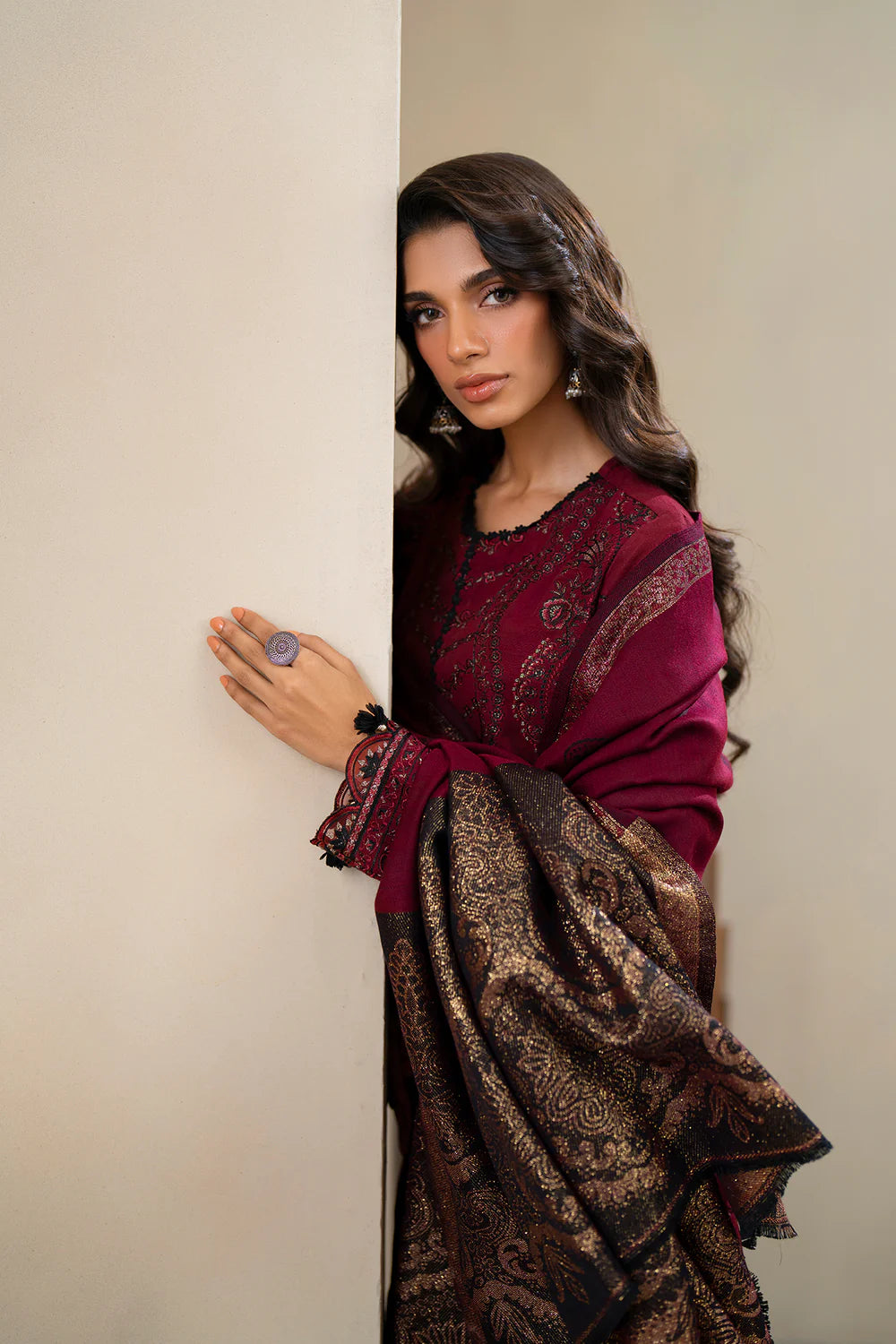 DEEP MAROON | E0804/203/302 | Unstitched Rozana A/W '25 Drop 2 | Ethnc