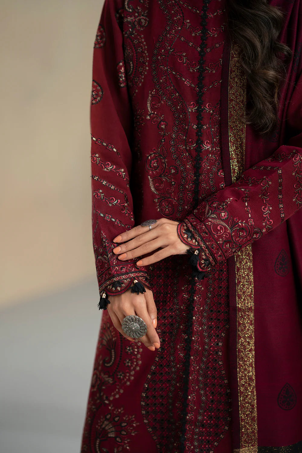 DEEP MAROON | E0804/203/302 | Unstitched Rozana A/W '25 Drop 2 | Ethnc