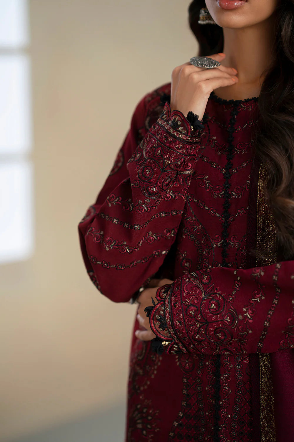 DEEP MAROON | E0804/203/302 | Unstitched Rozana A/W '25 Drop 2 | Ethnc