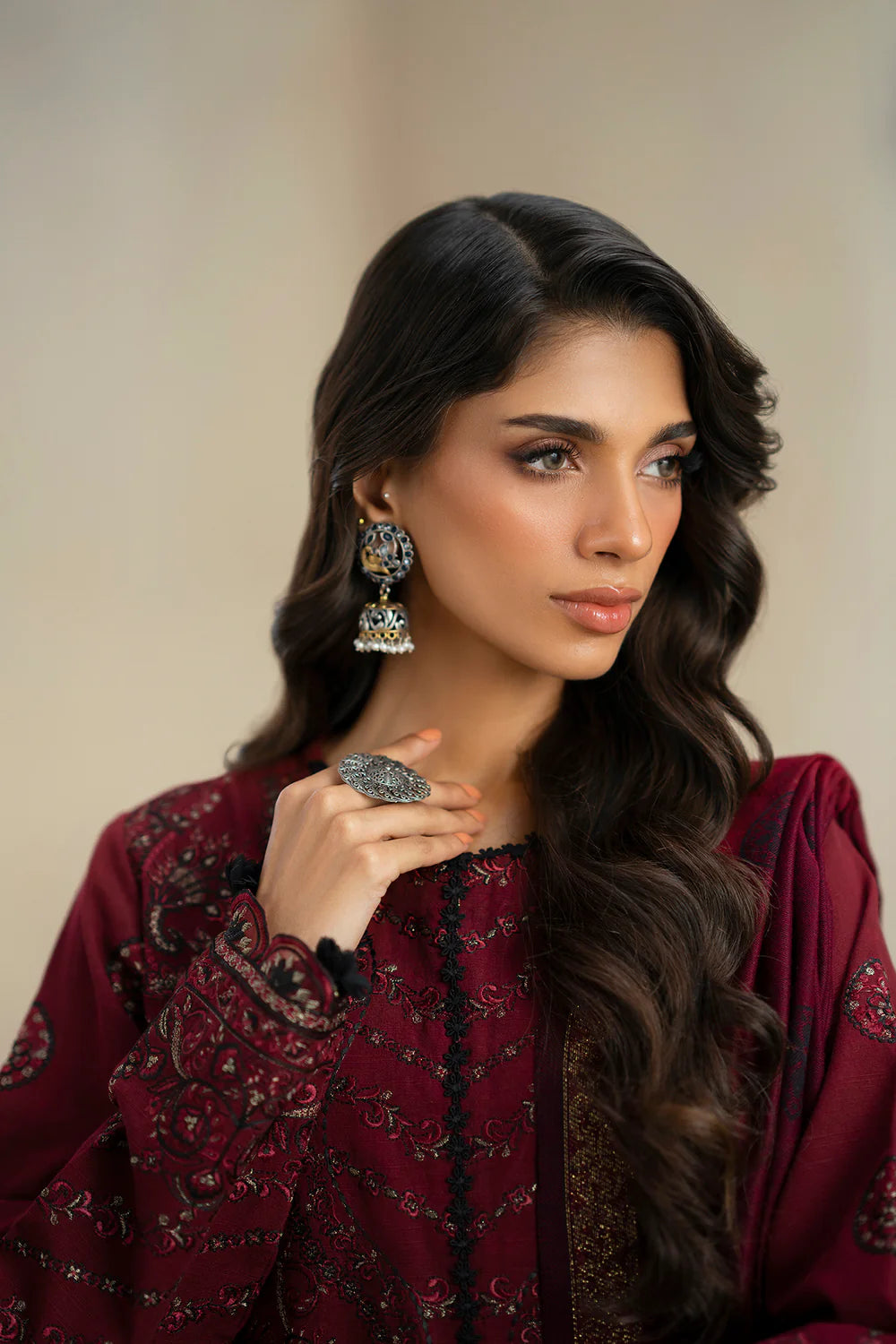 DEEP MAROON | E0804/203/302 | Unstitched Rozana A/W '25 Drop 2 | Ethnc
