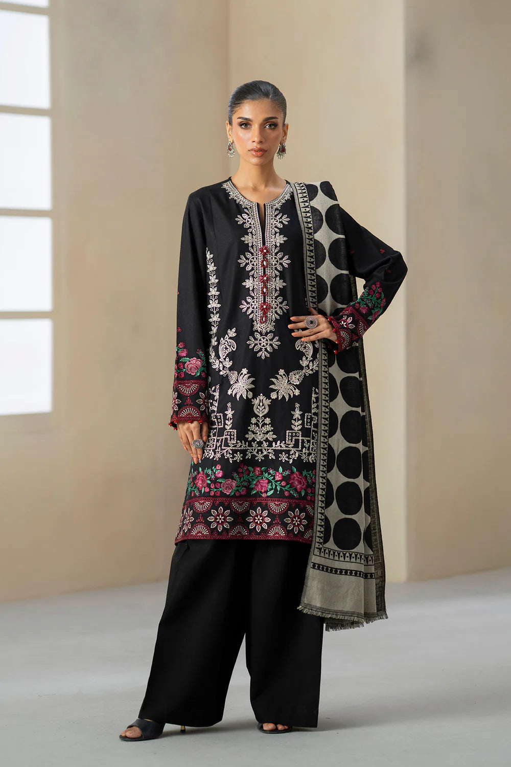 JET BLACK | E0809/203/902 | Unstitched Rozana A/W '25 Drop 2 | Ethnc