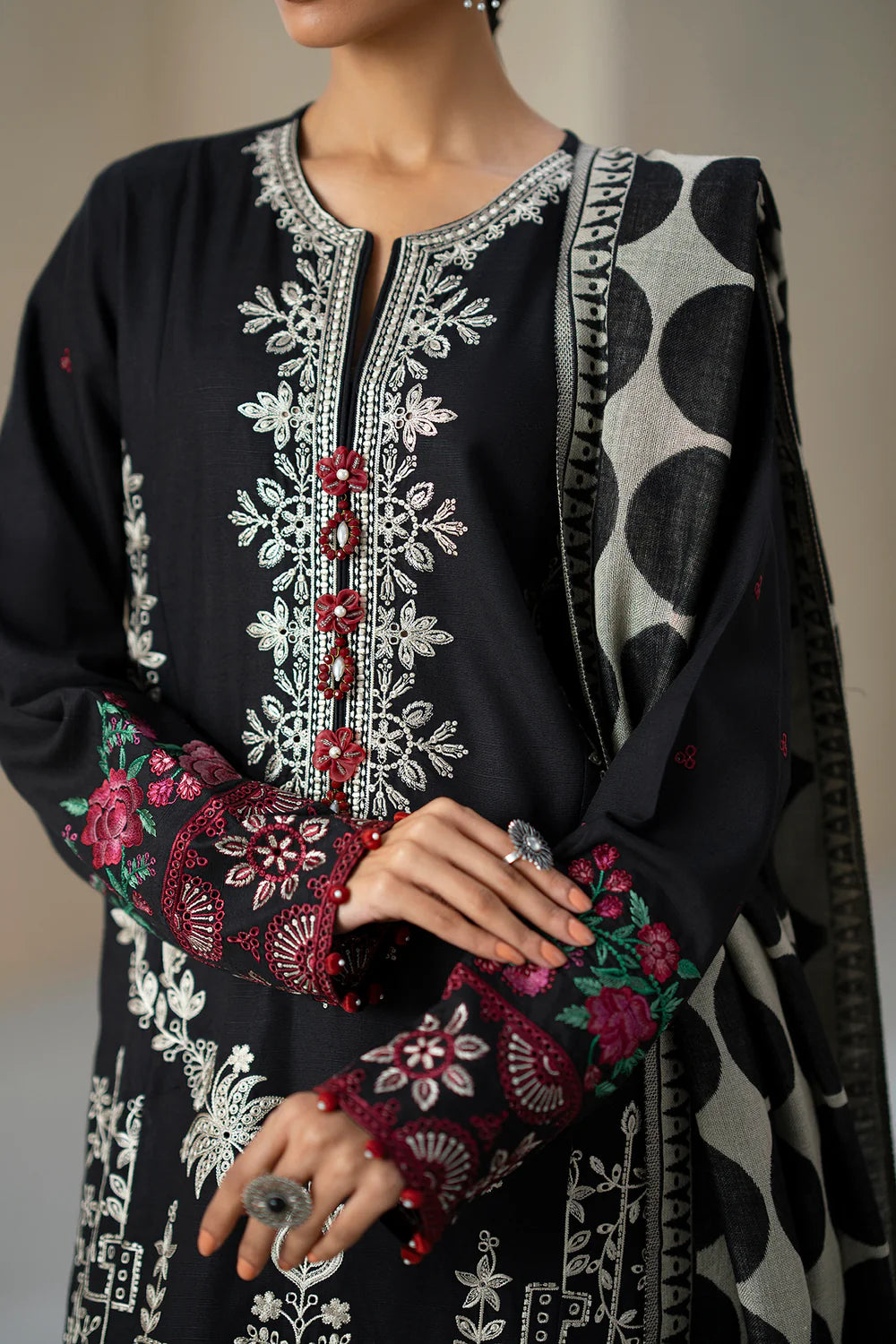 JET BLACK | E0809/203/902 | Unstitched Rozana A/W '25 Drop 2 | Ethnc