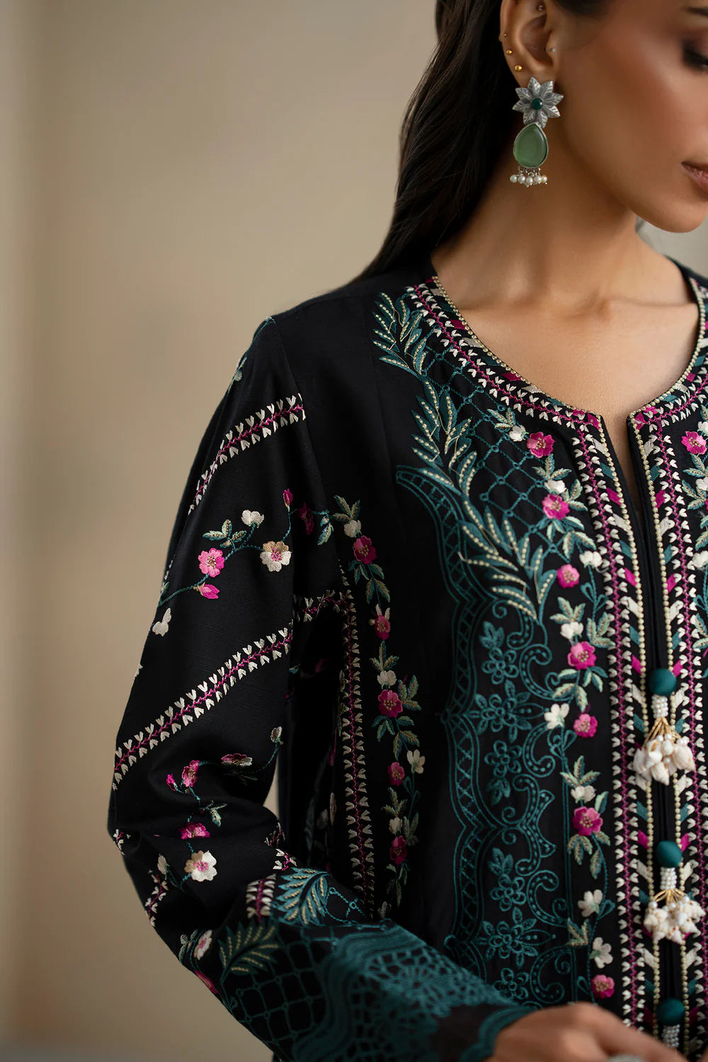 JET BLACK | E0812/203/902 | Unstitched Rozana A/W '25 Drop 2 | Ethnc
