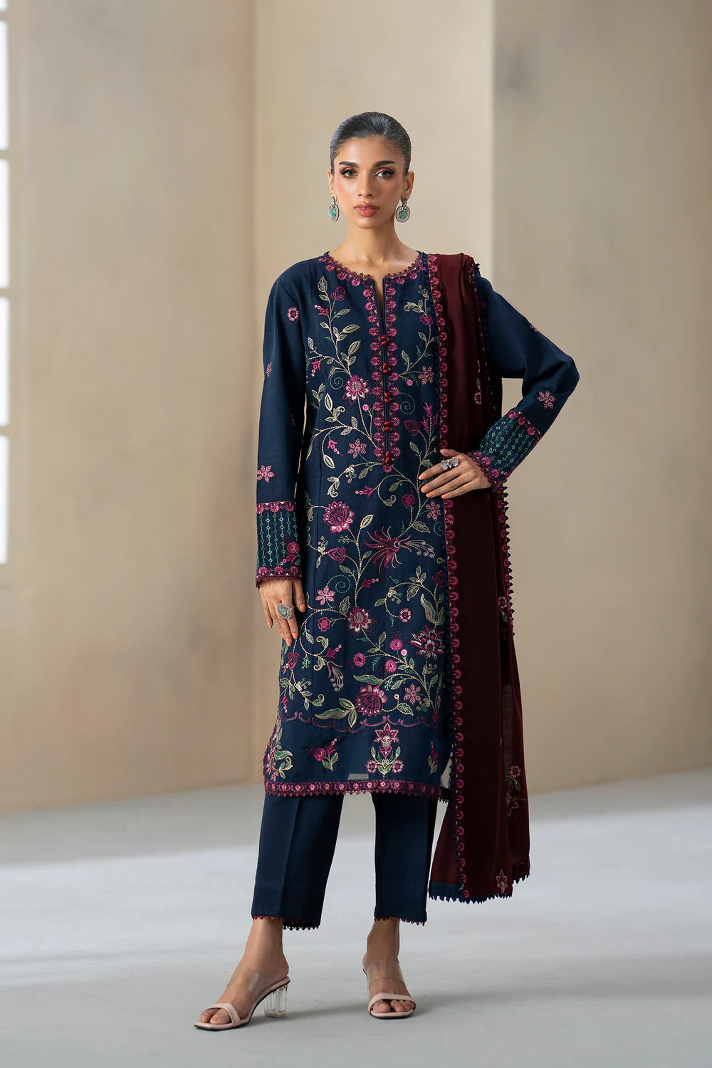 DARK BLUE | E0815/203/618 | Unstitched Rozana A/W '25 Drop 2 | Ethnc