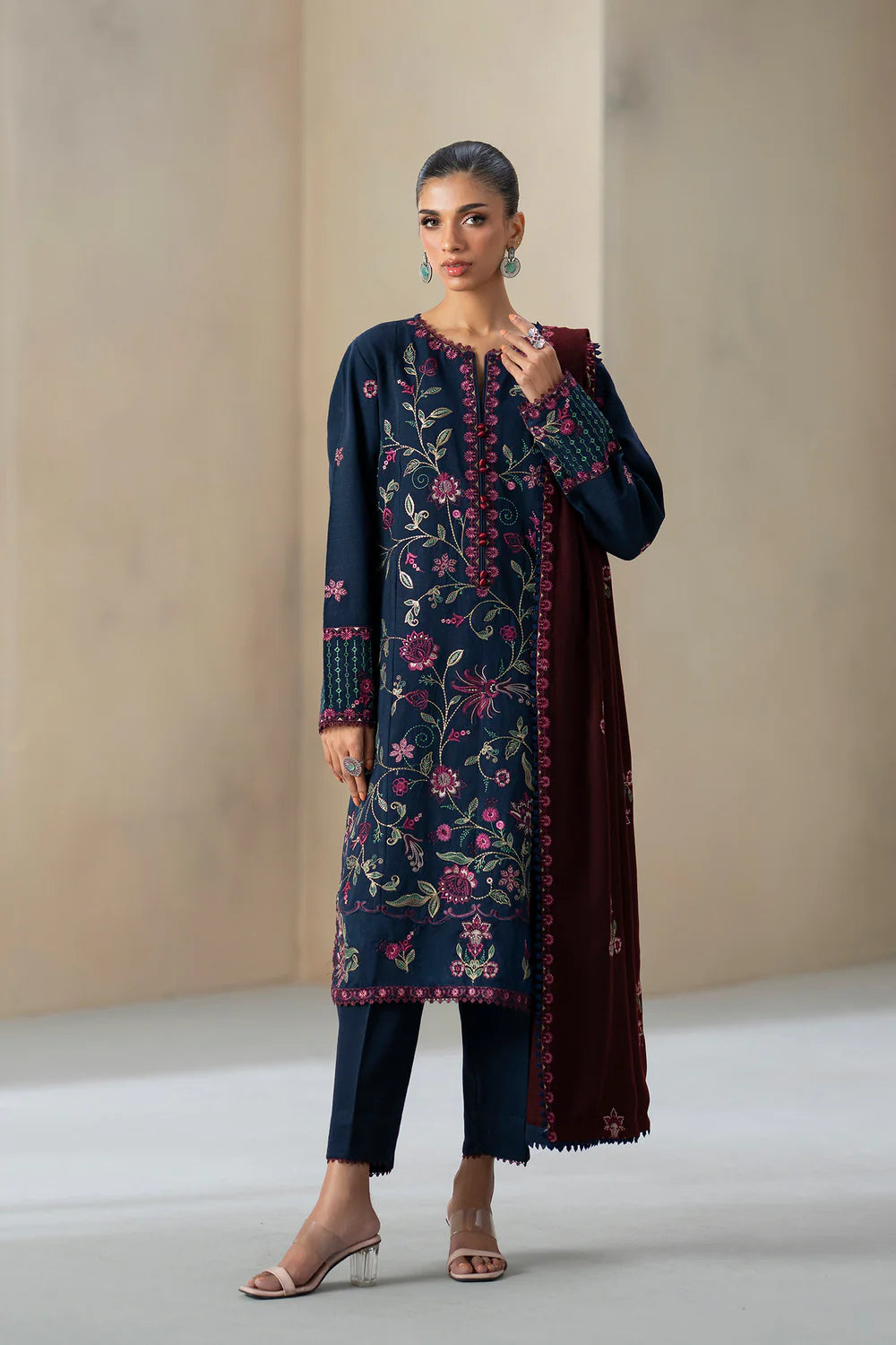 DARK BLUE | E0815/203/618 | Unstitched Rozana A/W '25 Drop 2 | Ethnc