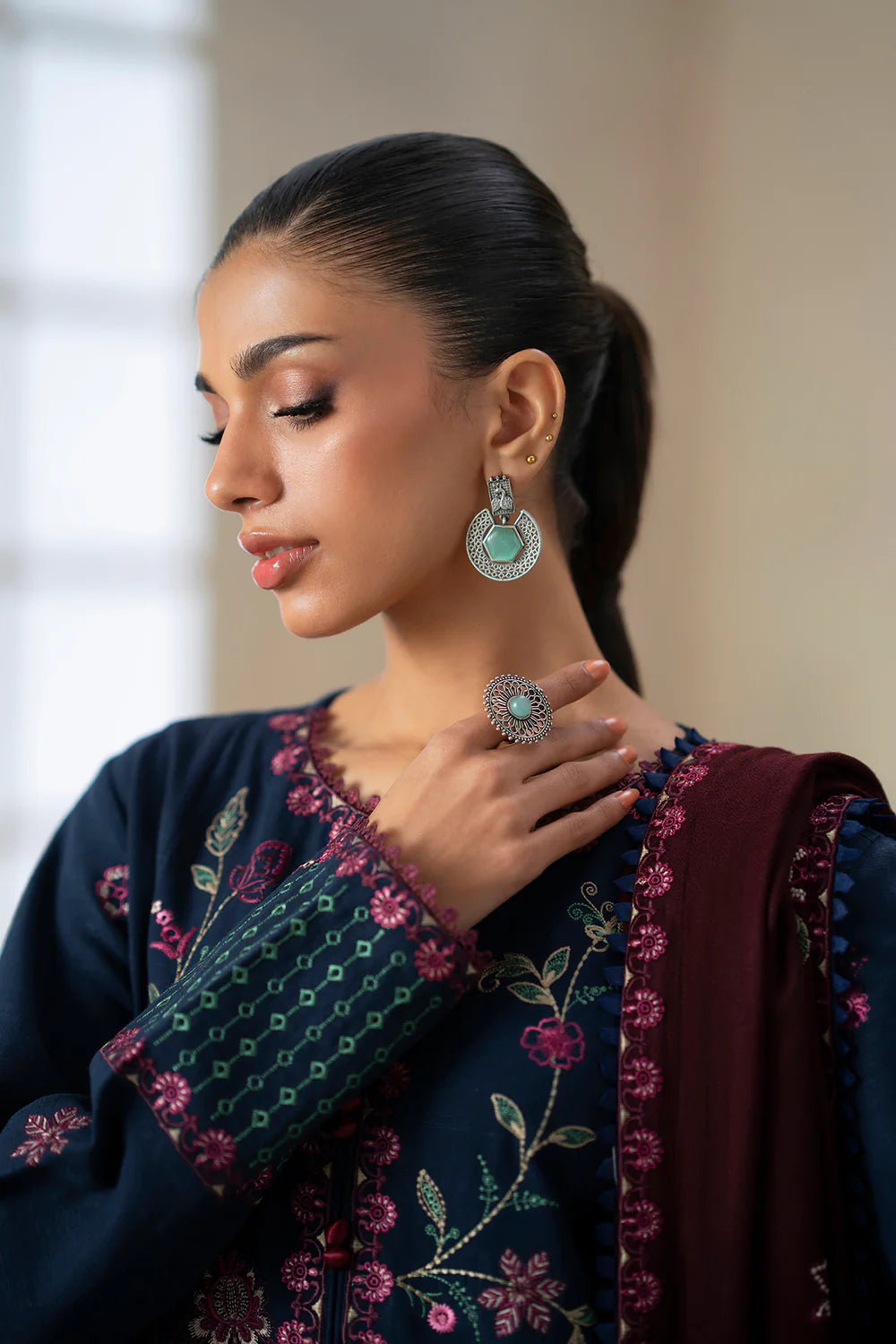 DARK BLUE | E0815/203/618 | Unstitched Rozana A/W '25 Drop 2 | Ethnc