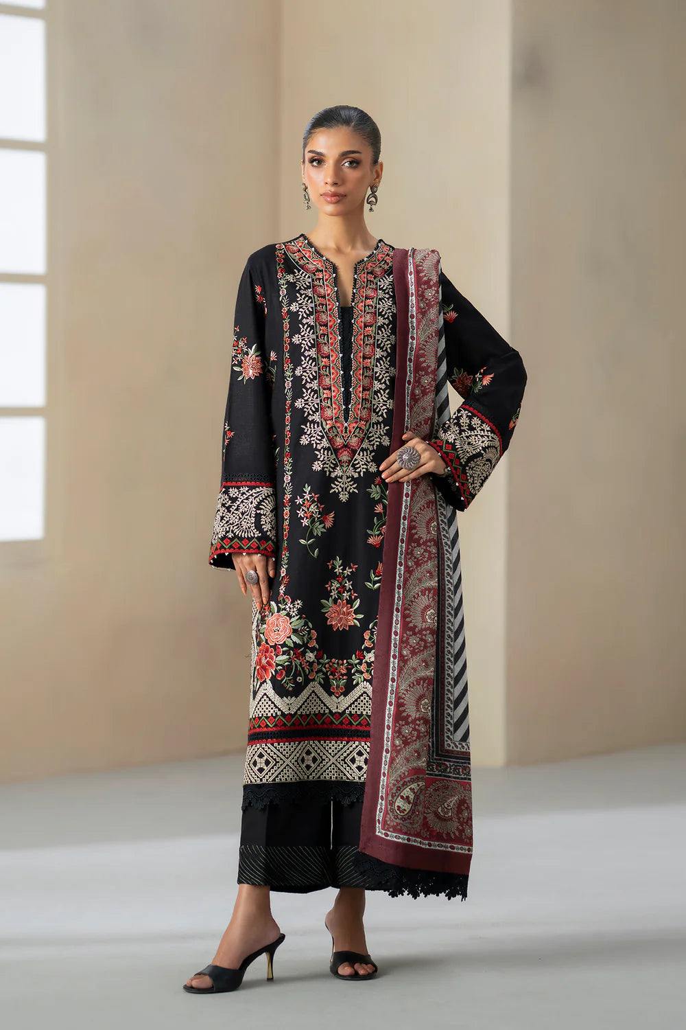 JET BLACK | E0816/203/902 | Unstitched Rozana A/W '25 Drop 2 | Ethnc