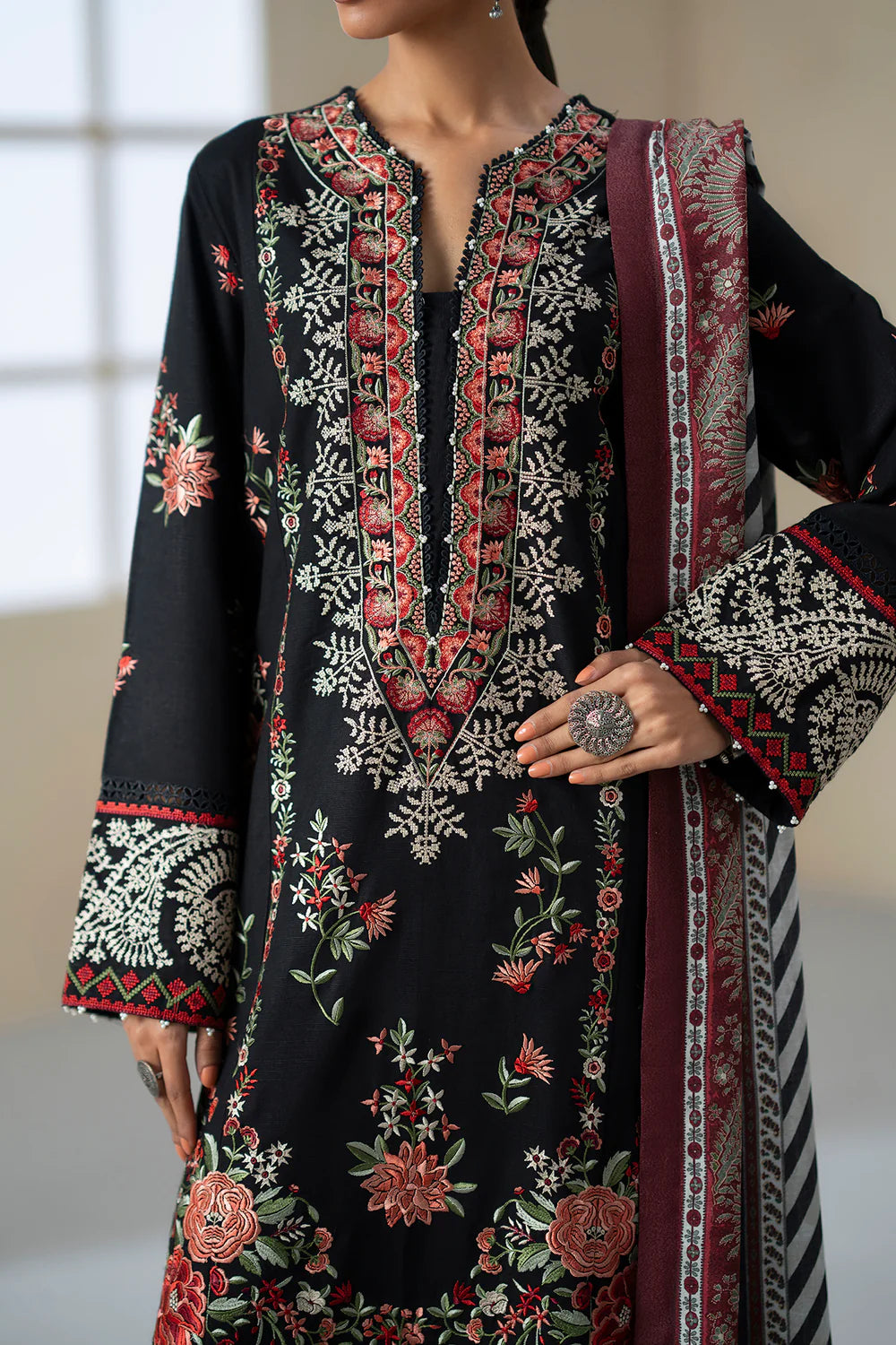 JET BLACK | E0816/203/902 | Unstitched Rozana A/W '25 Drop 2 | Ethnc