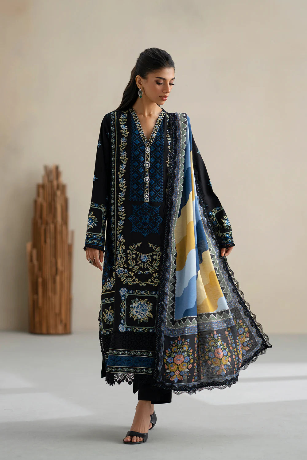 JET BLACK | E0817/203/902 | Unstitched Rozana A/W '25 Drop 2 | Ethnc