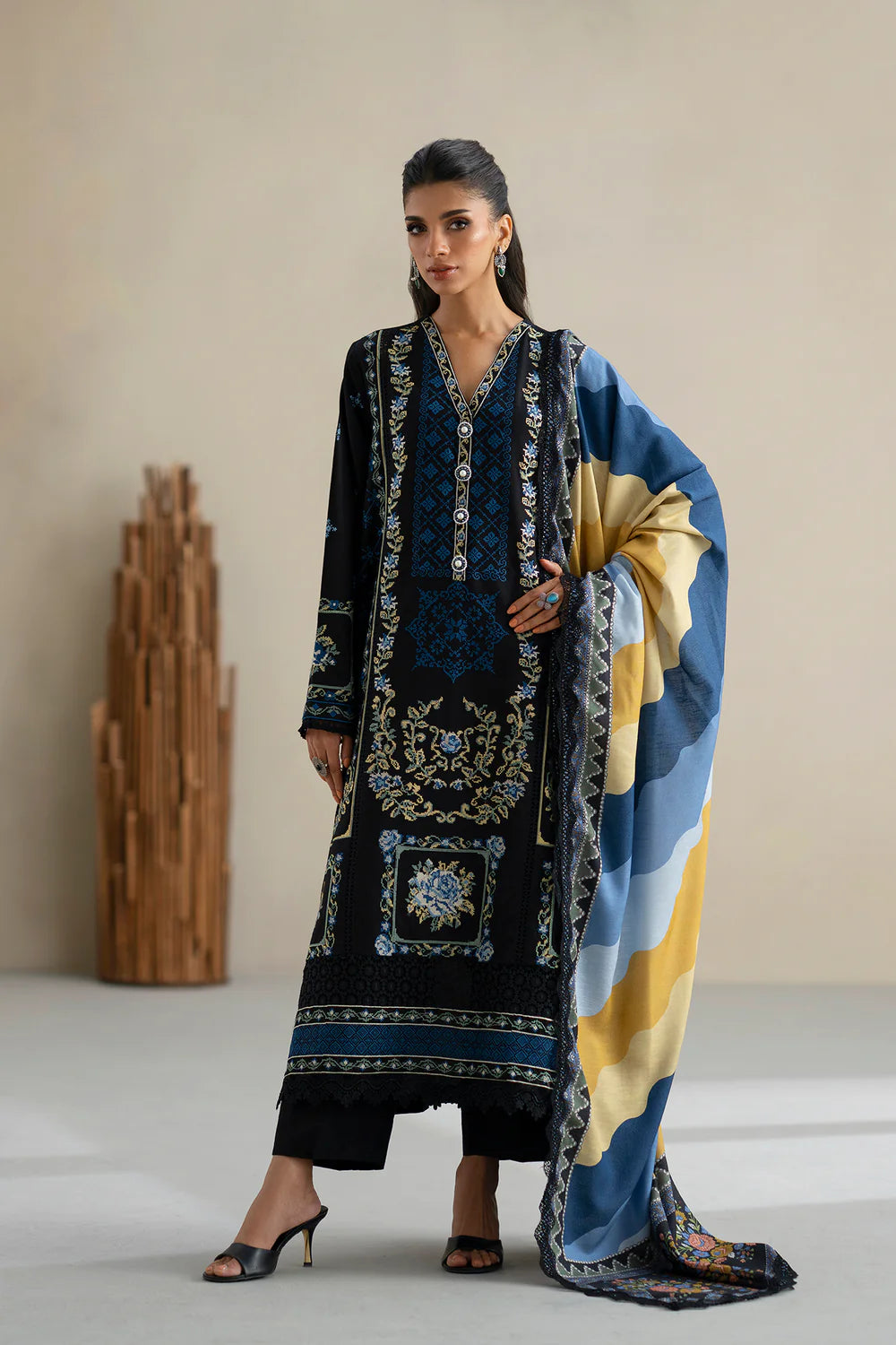 JET BLACK | E0817/203/902 | Unstitched Rozana A/W '25 Drop 2 | Ethnc