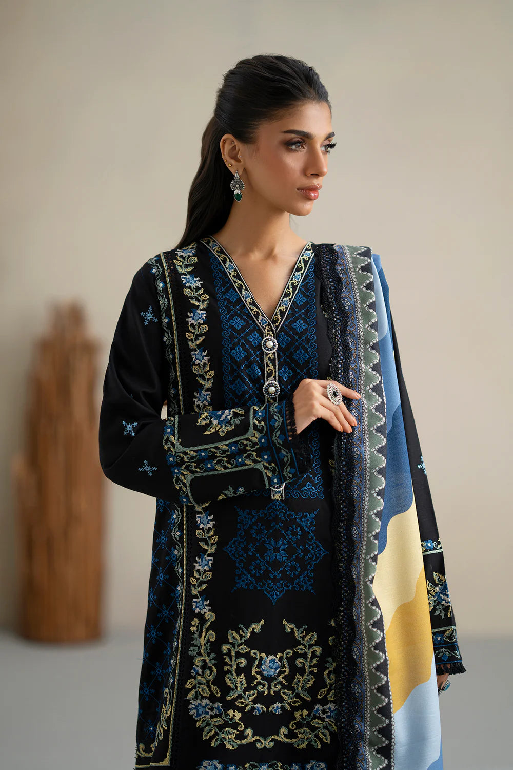 JET BLACK | E0817/203/902 | Unstitched Rozana A/W '25 Drop 2 | Ethnc