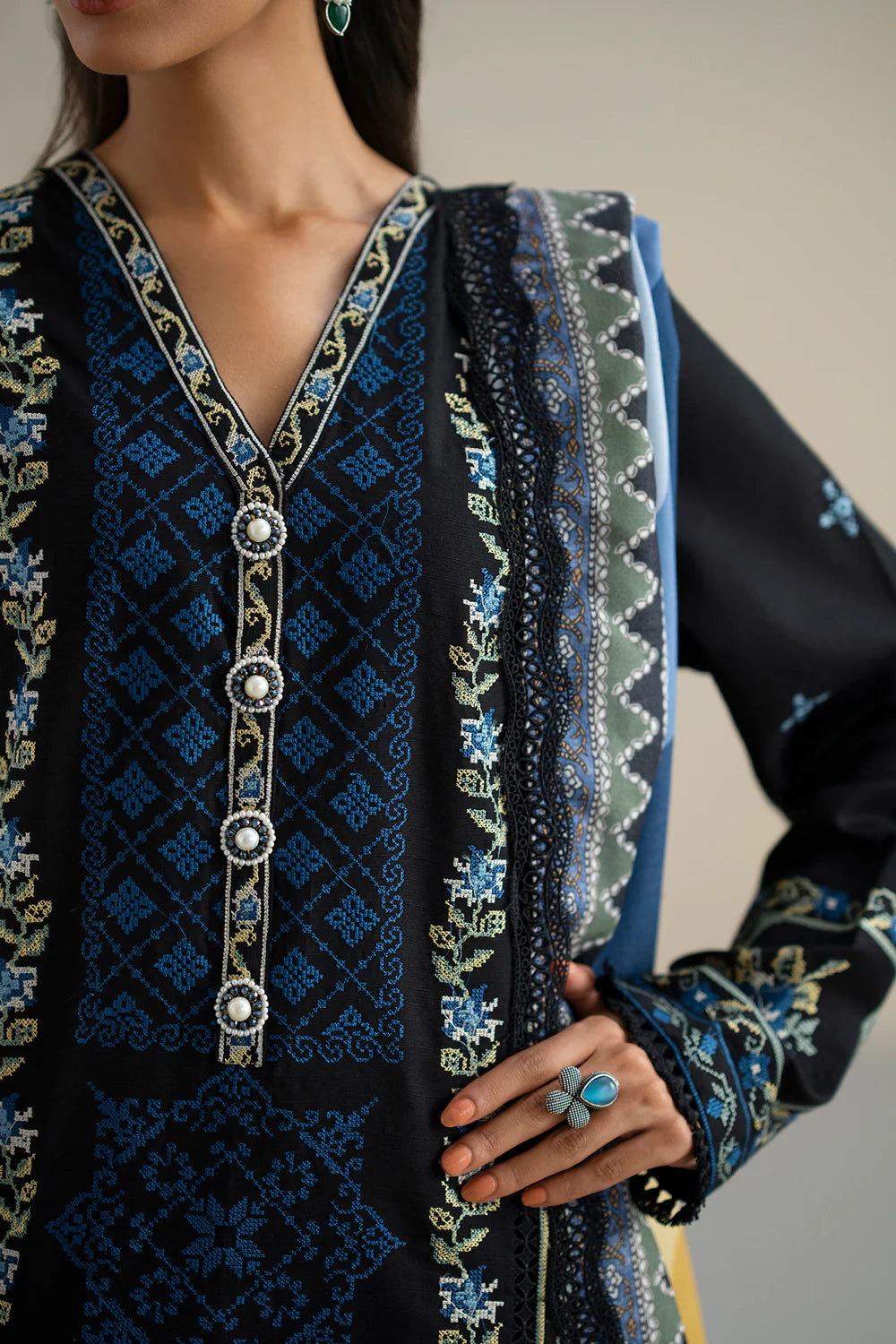 JET BLACK | E0817/203/902 | Unstitched Rozana A/W '25 Drop 2 | Ethnc