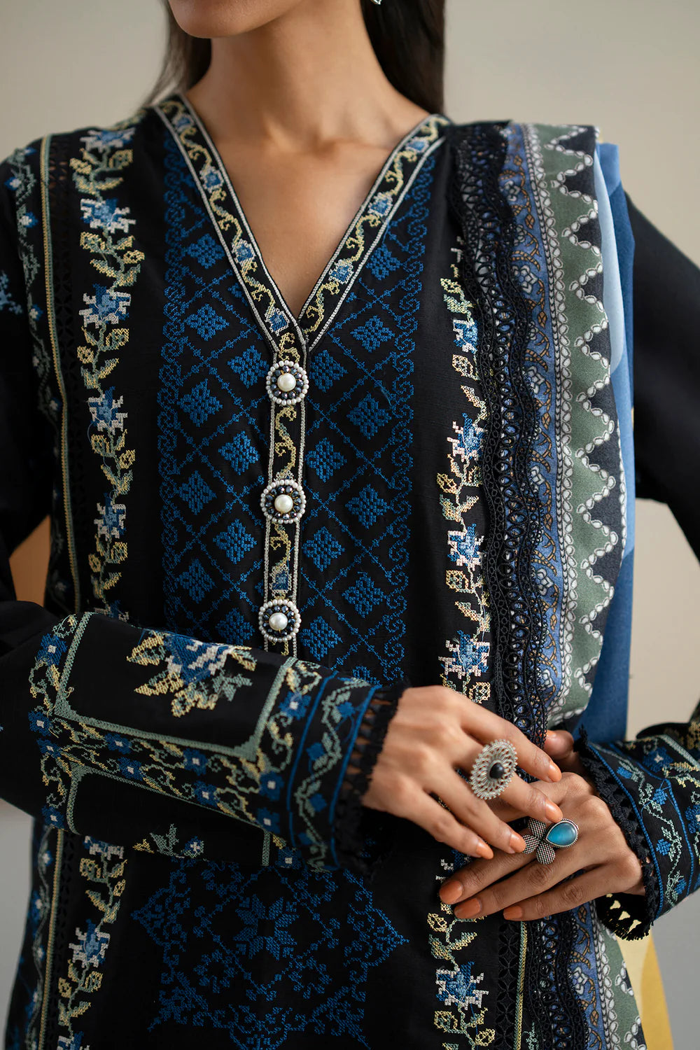 JET BLACK | E0817/203/902 | Unstitched Rozana A/W '25 Drop 2 | Ethnc