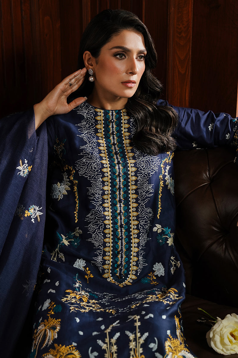 CELESTIAL NAVY-3PC SATIN EMBROIDERED SUIT| Cross Stitch