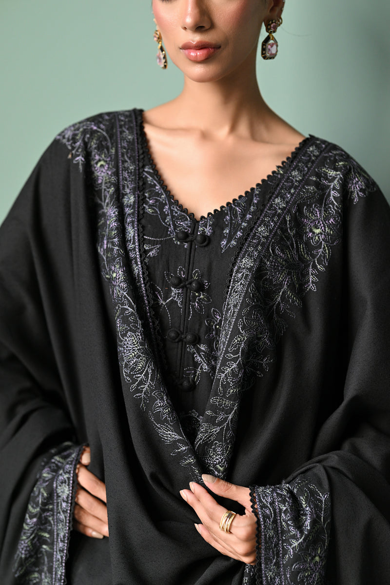 BLACK LUXURY EMBROIDERED KARANDI SET (NEL-24623) | ZAIB