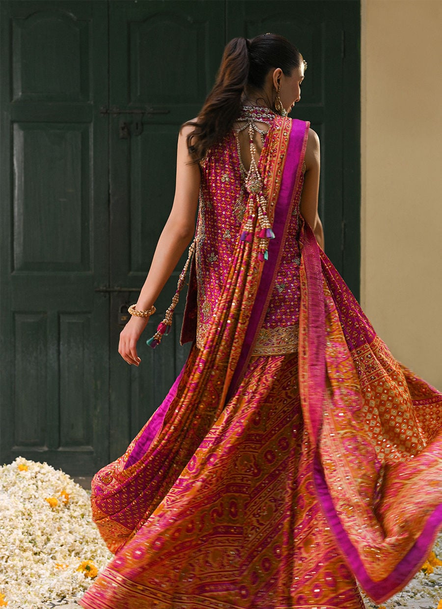 Ayala Magenta Pink Block Printed Shirt Dupatta And Lengha | FARAH TALIB AZIZ
